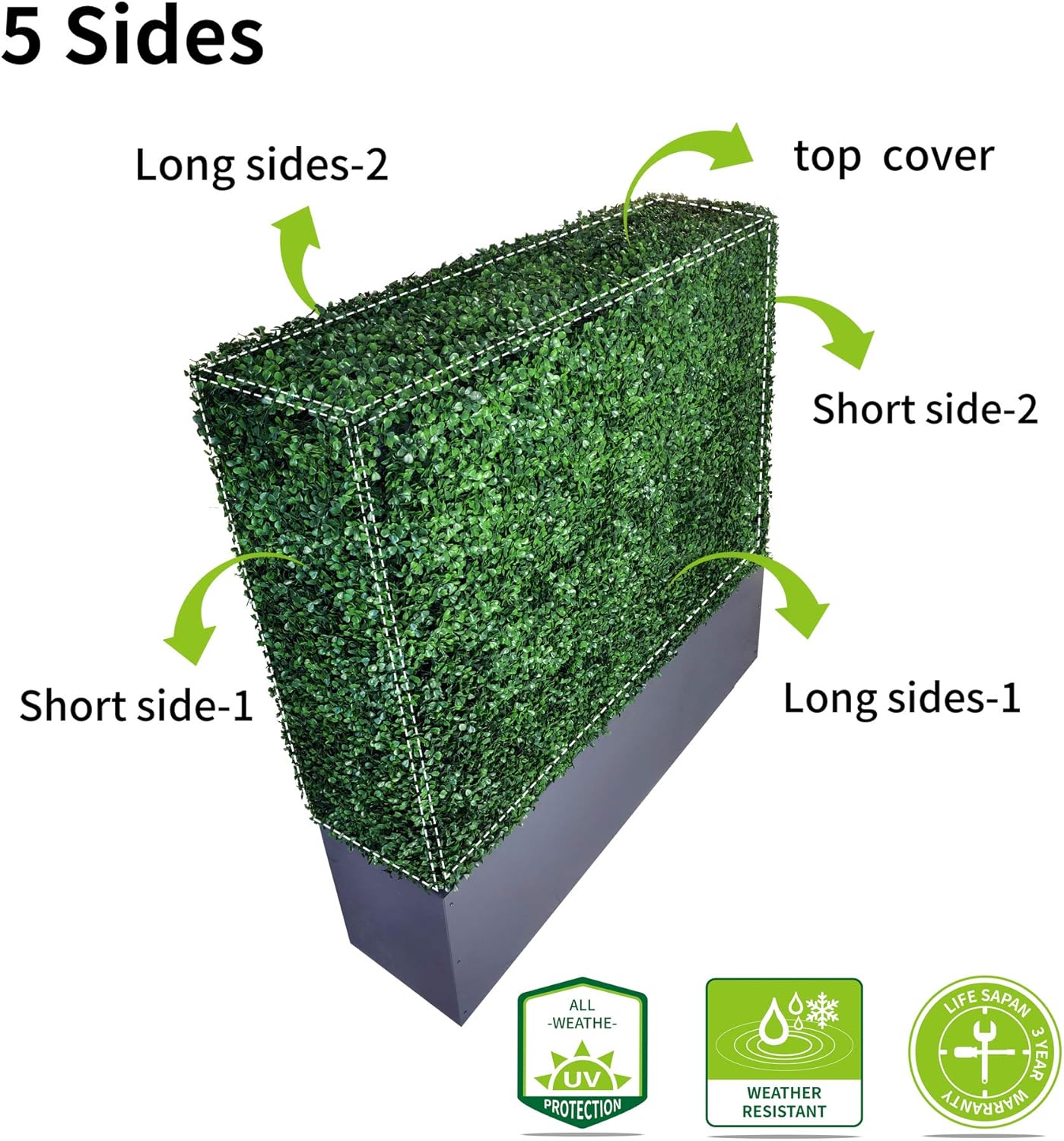 AGPL Upgraded Artificial Boxwood Hedge Wall with Gray Color Planter Room Divider and Privacy Wall Backdrops (48" H 48" W 12" D)