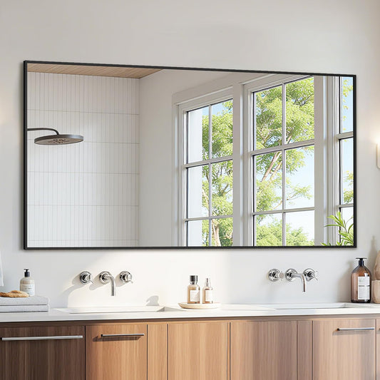 Bathroom Mirror 60" x 30", Large Rectangle Wall Mirror, Black Metal Frame Wall Mounted Mirrors for Bathroom, Vanity, Bedroom, Entryway Decor(Horizontal/Vertical)