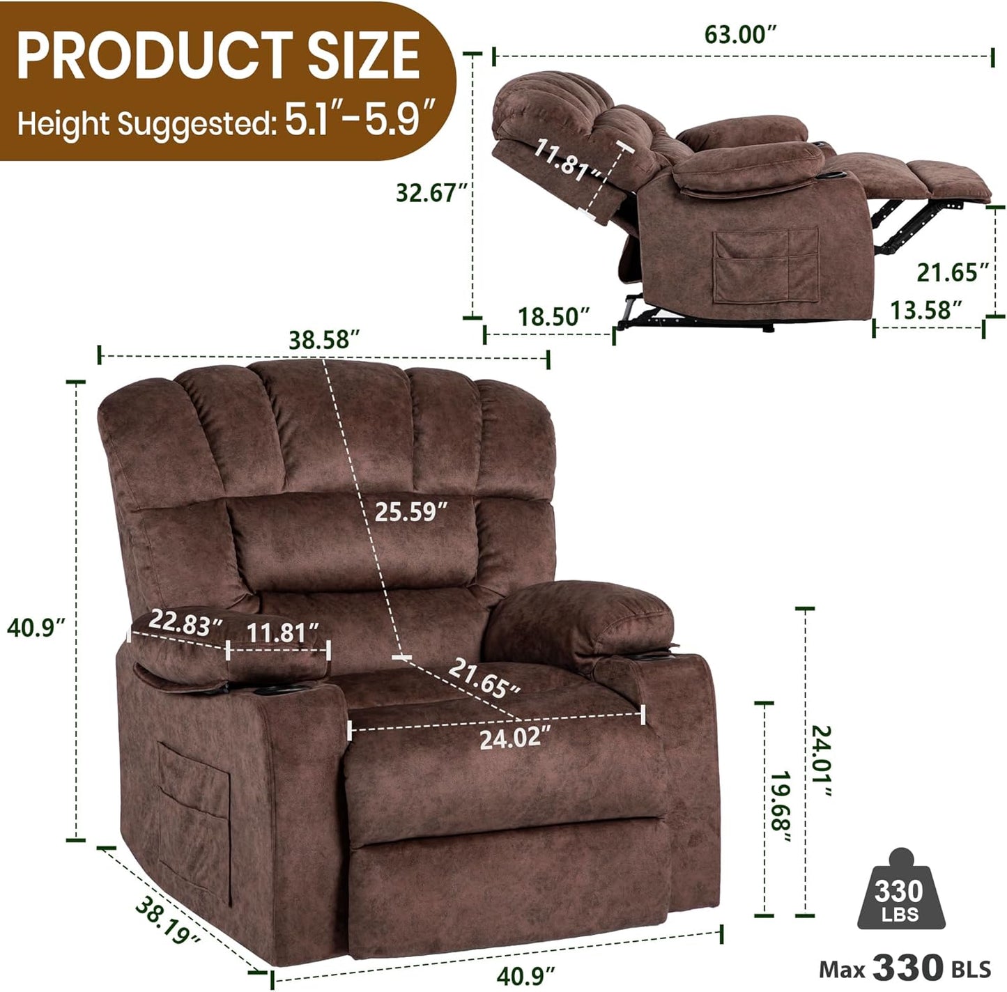 Recliner Chair Manual Modern Ergonomic Lounge Single Sofa Seat Living Room Lounge Recliners on Clearance Foam Filling