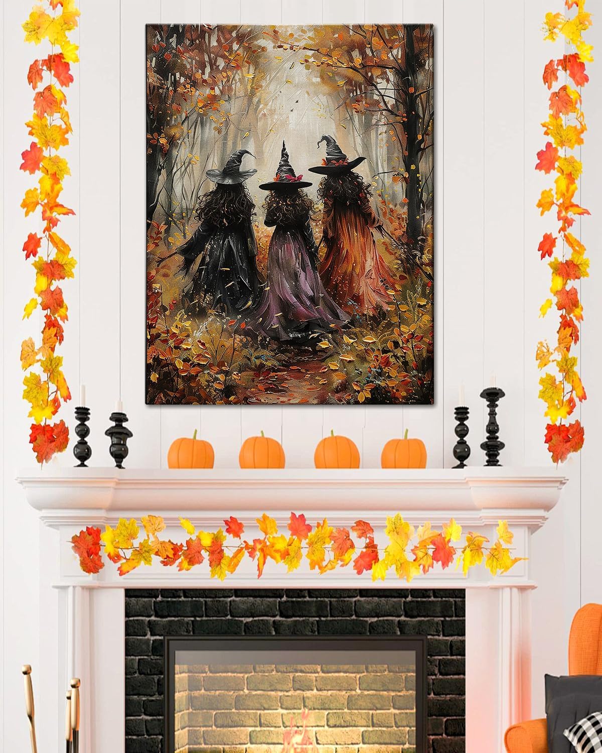 Halloween Canvas Wall Art, Vintage Three Witches Poster, Gothic Dark Academia Wall Decor, Spooky Halloween Decor for Living Room, Bedroom & Bathroom, Framed Fall Decorations Indoor