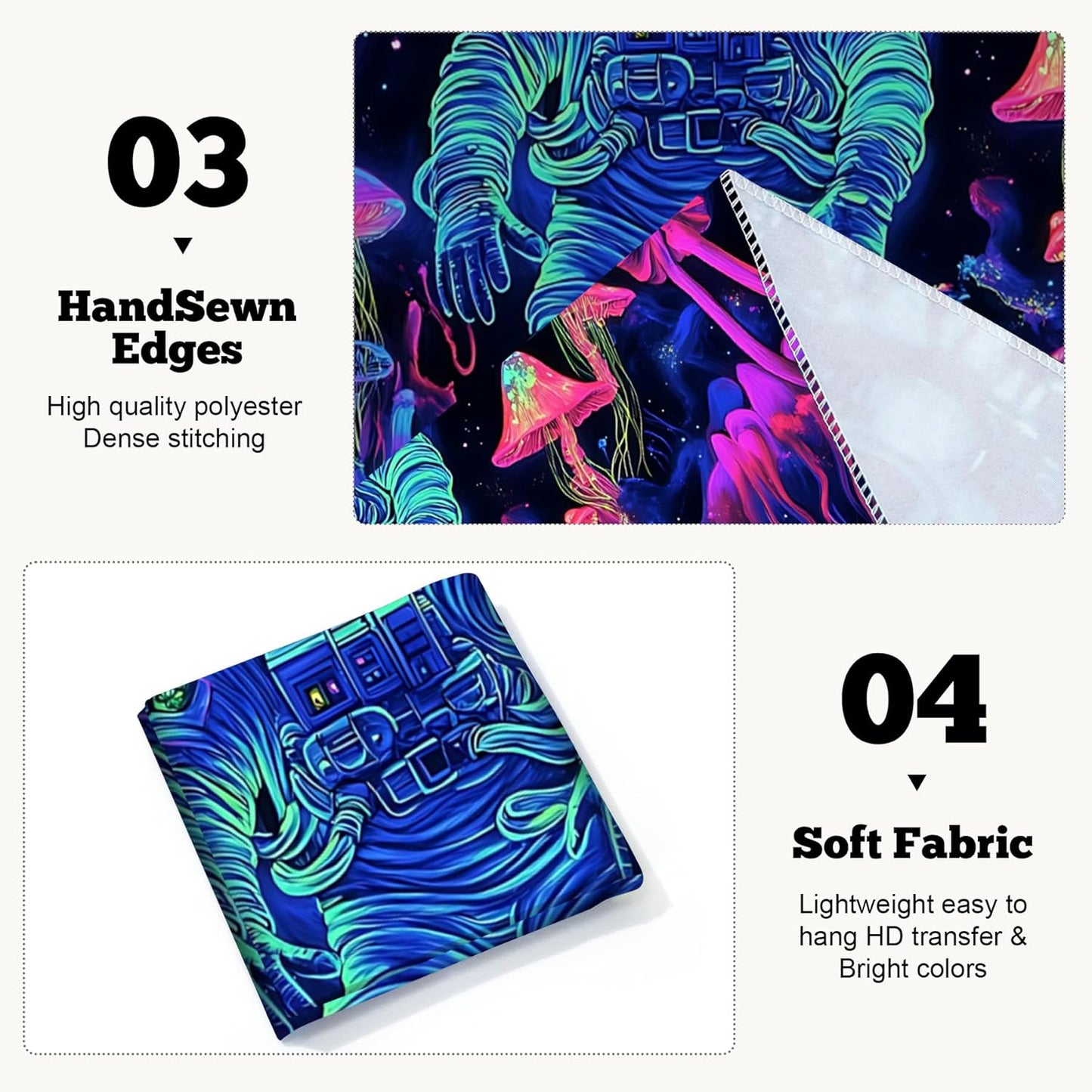 BVBOX Astronaut Space Blacklight Tapestry 79"x59", UV Reactive Astronaut Mushroom Forest Universe Galaxy Planet Glow in Dark Tapestries, Black Light Neon Upright Poster Wall Hanging Backdrop Decor for Bedroom Living Room