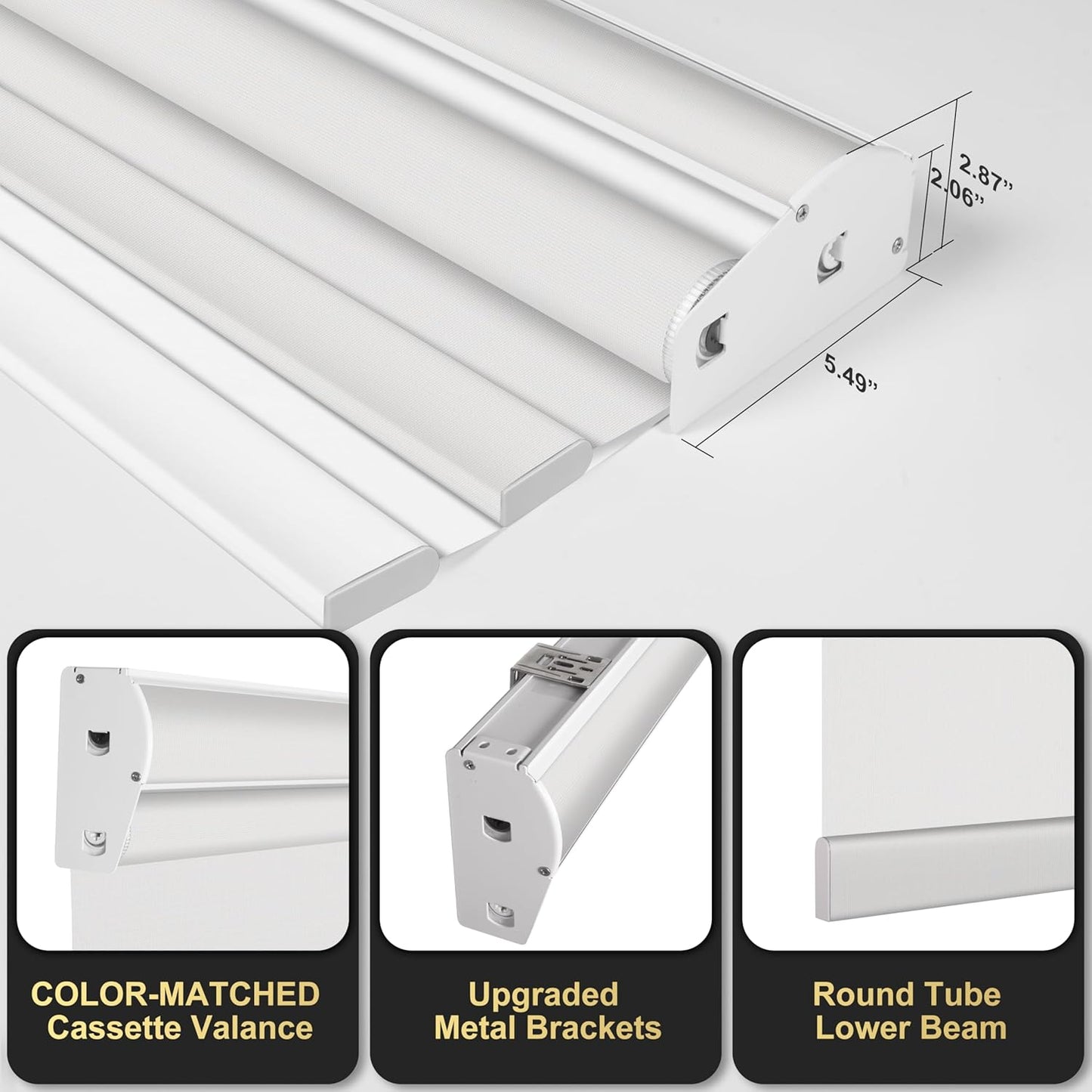 BERISSA Dual Roller Shades with Cassette Valance, Blackout and 5% Light Filtering, Day and Night Shades for Home Office. Striped Jacquard White, Custom Sizes