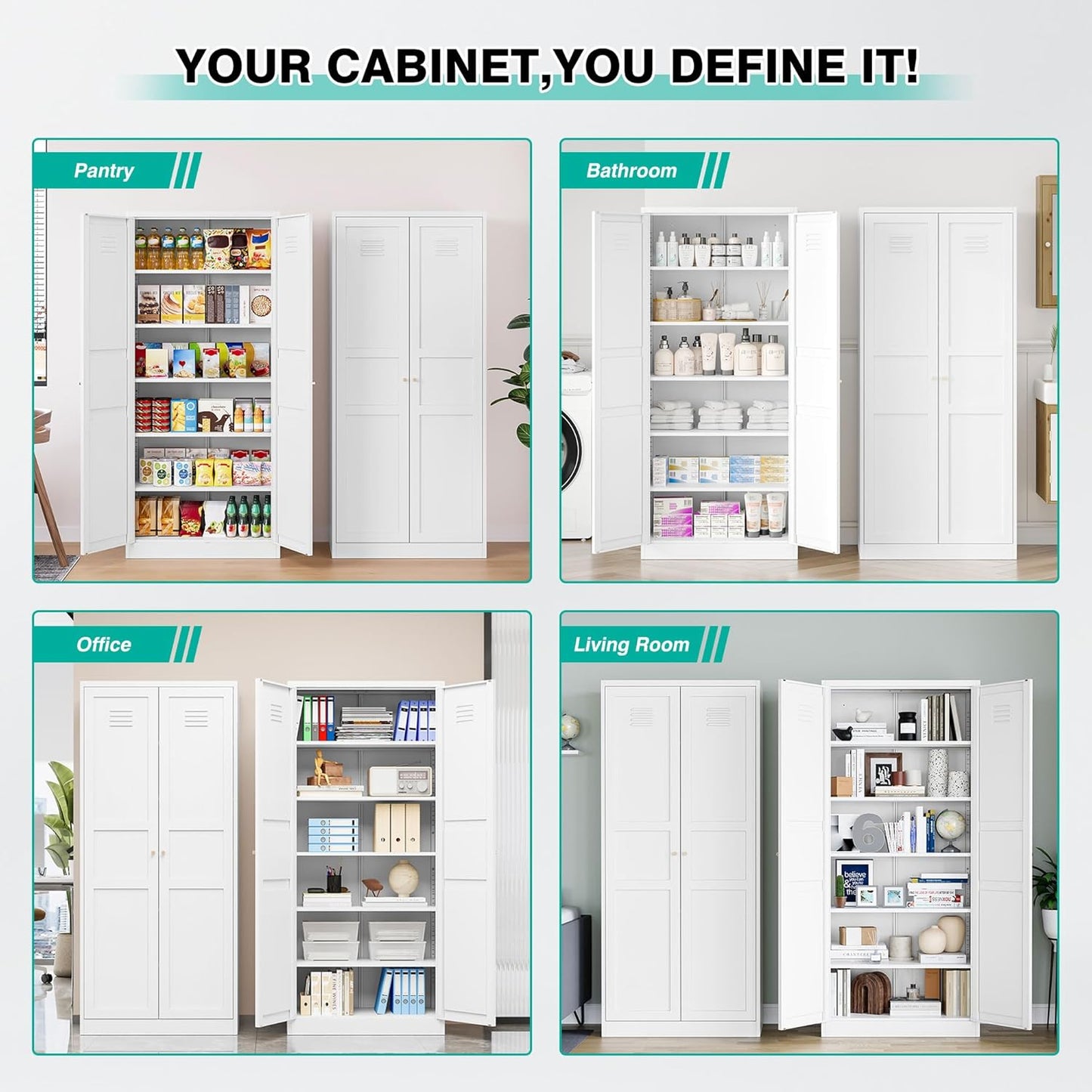 SISESOL White Metal Storage Cabinet,71" Tall Pantry Cabinet,Kitchen Pantry Storage Cabinets with 2 Doors and 6 Shelves,Wide Deep Food Cupboard for Home,Kitchen,Dining/Living Room