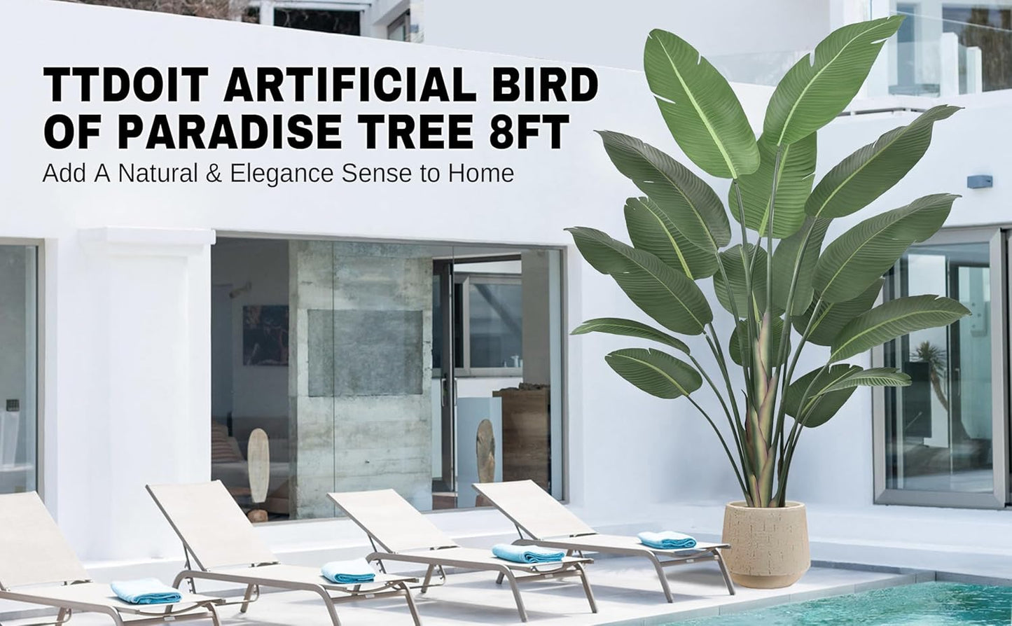 8ft Tall Bird of Paradise Artificial Tree (94 Inch) with Large Trunks and Realistic Leaves Big Faux Floor Potted Plants Fake Silk Plants for Home Office Living Room Decor Indoor (8feet,1pack)