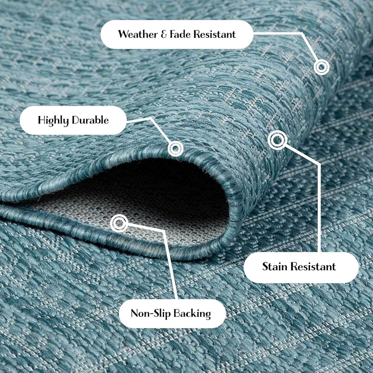 Adiva Rugs Outdoor Indoor Area Rug, Weather Resistant, Easy to Clean, Stain Resistant Floor Mat for Dining Room, Backyard, Deck, Patio (Aqua Weiss, 6' x 9')