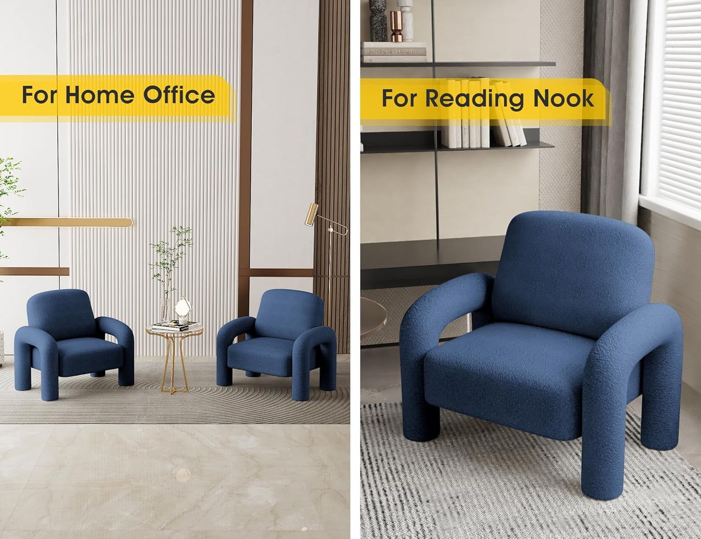 Modern Sherpa Accent Chair, Teddy Upholstered Arm Single Sofa, Cozy Fluffy Reading Chair for Living Room, Bedrooms, Corner (Navy Blue)