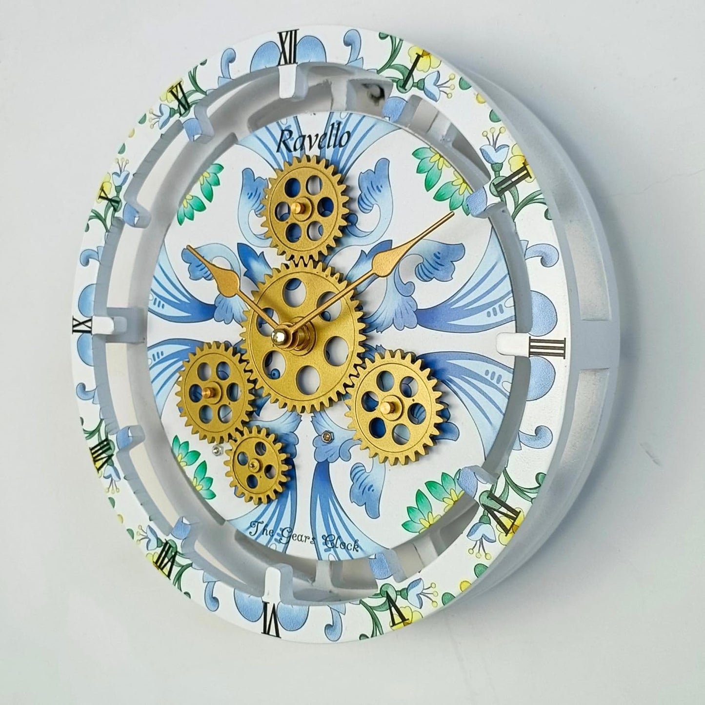 The Gears Clock Wall Clock Italy Collection with Moving Gears (Ravello, 10 inch Round)