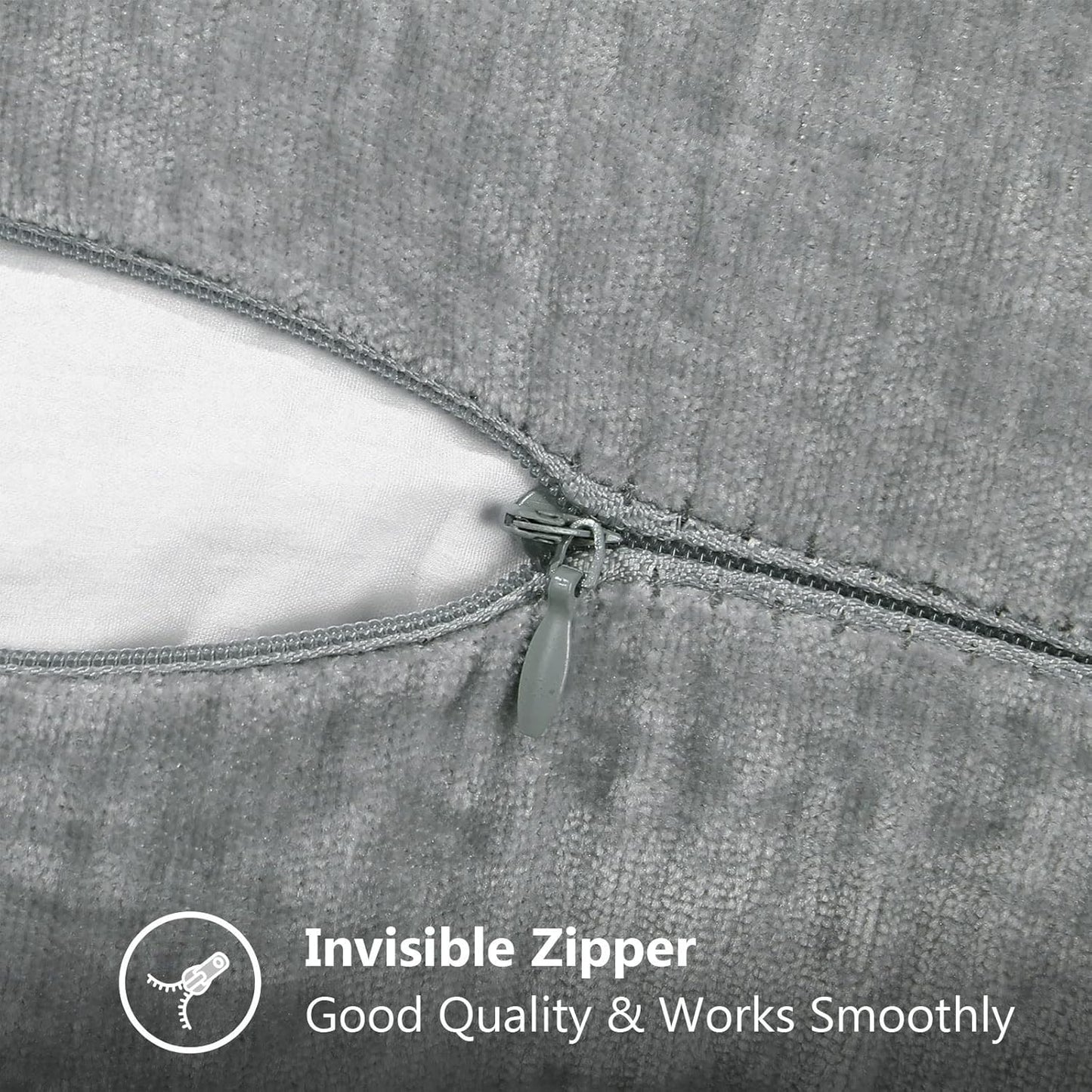 decorUhome Chenille Soft Throw Pillow Covers 26x26 Set of 2, Farmhouse Velvet Neutral Decorative Euro Pillow Covers with Stitched Edge for Couch Sofa Bed Home Decor, Neutral Gray