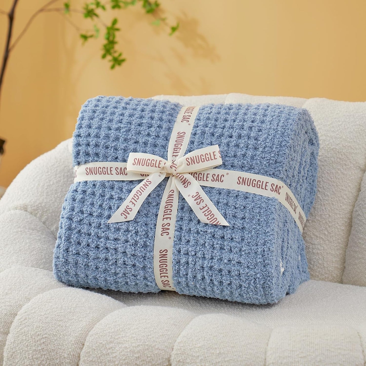Snuggle Sac Ultra Soft Waffle Throw Blanket for Couch Bed Sofa 50x60 inches, Reversible Blue Blanket Microfiber Fluffy Fuzzy Cozy Knit Throws for Women Mothers Birthday Gifts