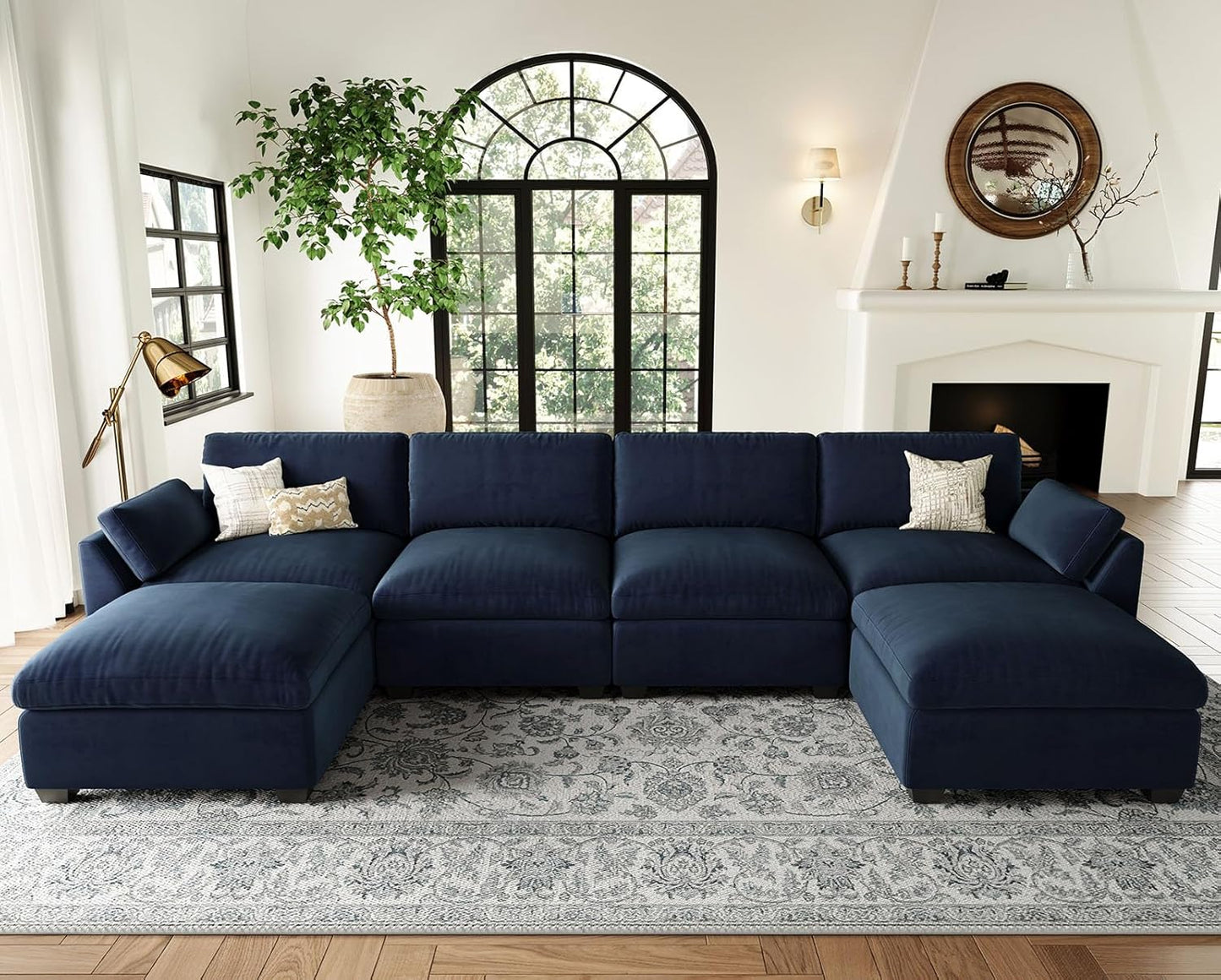 Belffin Sectional Couch with Extra Deep Seat,137.8" Cloud Modular Sectional Sofa,Convertible 6-Seater U Shaped Couches for Living Room,Oversized Comfy Velvet Blue Couch
