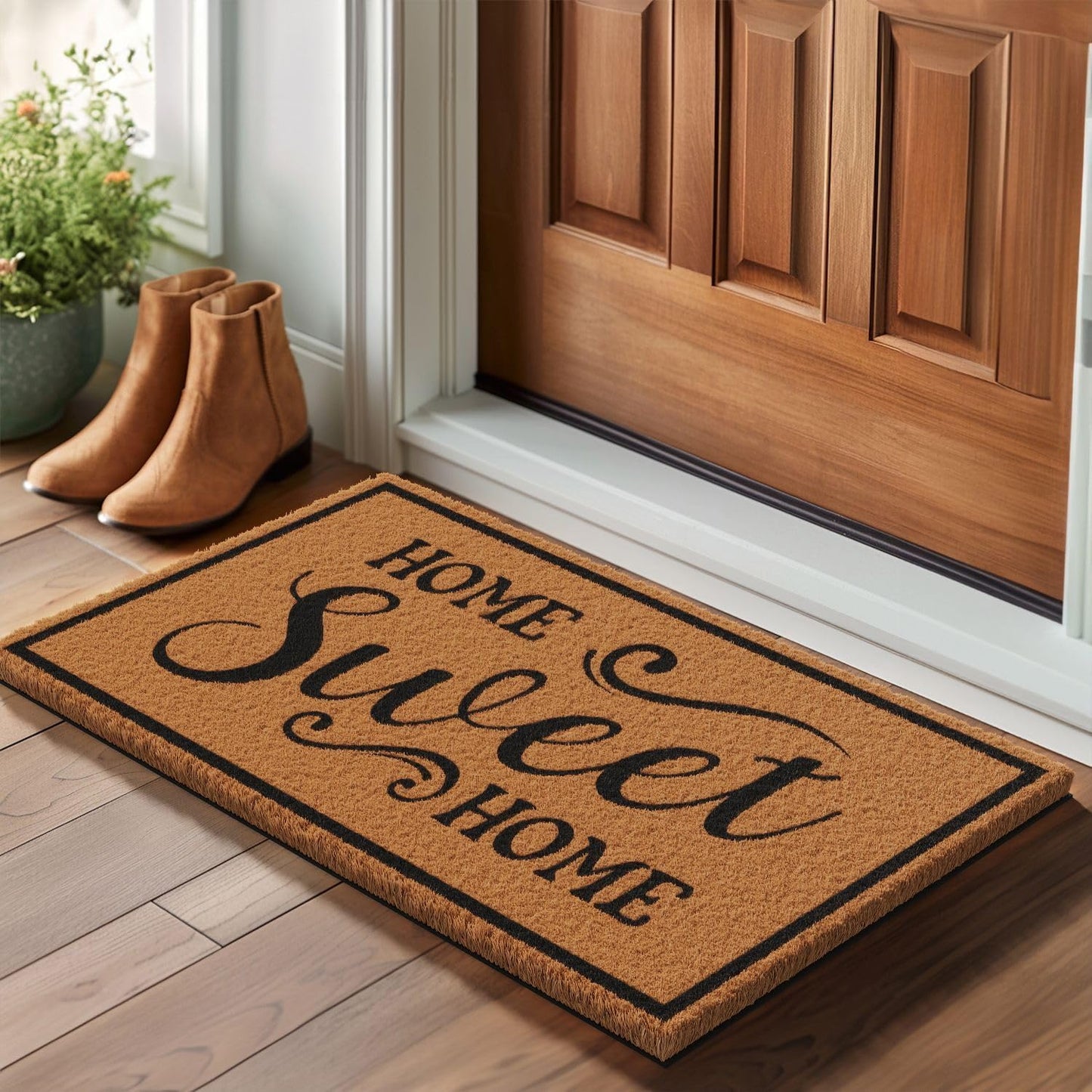 Barnyard Designs Natural Coco Coir Heavy Duty Backing Doormat - Large Cute Non-Slip Front Door Welcome Mat for Outside Entrance or Porch Entry, Brown (17x30, Home Sweet Home)