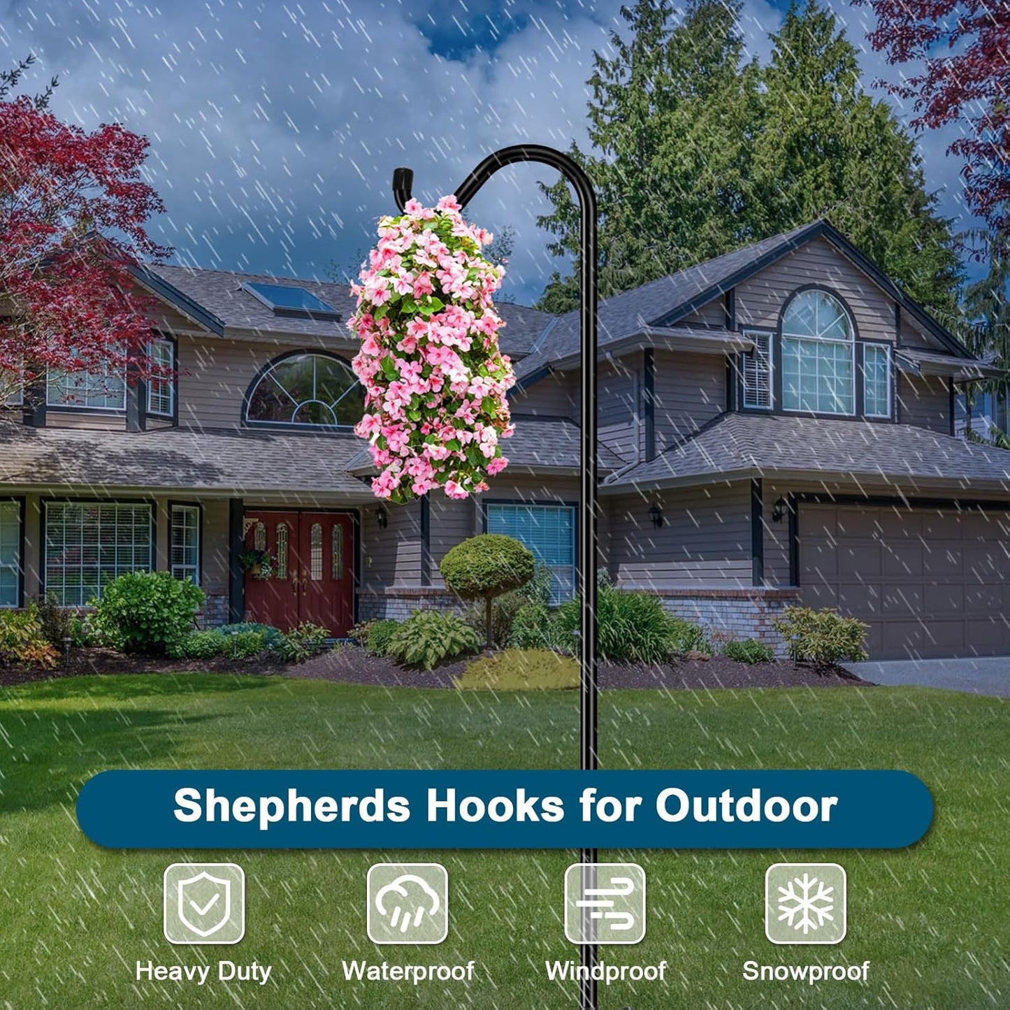 Gtongoko 92 Inch 2 Pack Bird Feeder Poles for Outdoors Heavy Duty, Shepherds Hooks for Outdoor, Hummingbird Feeder Stand, Adjustable Hanger for Plant, Lights, Lanterns Wedding Decor with 7 Prongs Base