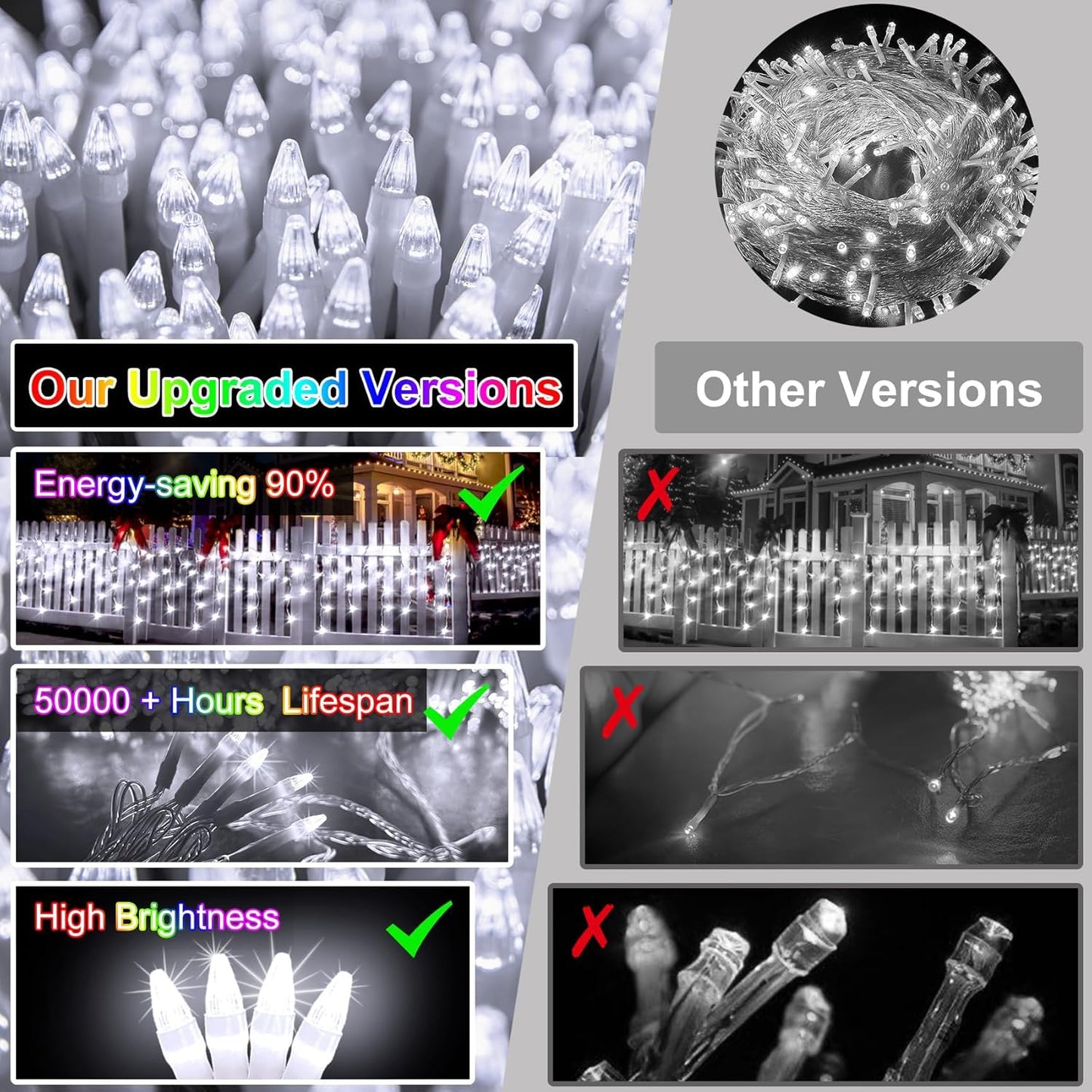 792 LED Christma Lights with 176 Drops, 82ft Outdoor Hanging lights with 8 Modes & Timer Memory, Outsite Waterproof Curtain String Lights for Front House Fence Tree Holiday Decorations Cool White