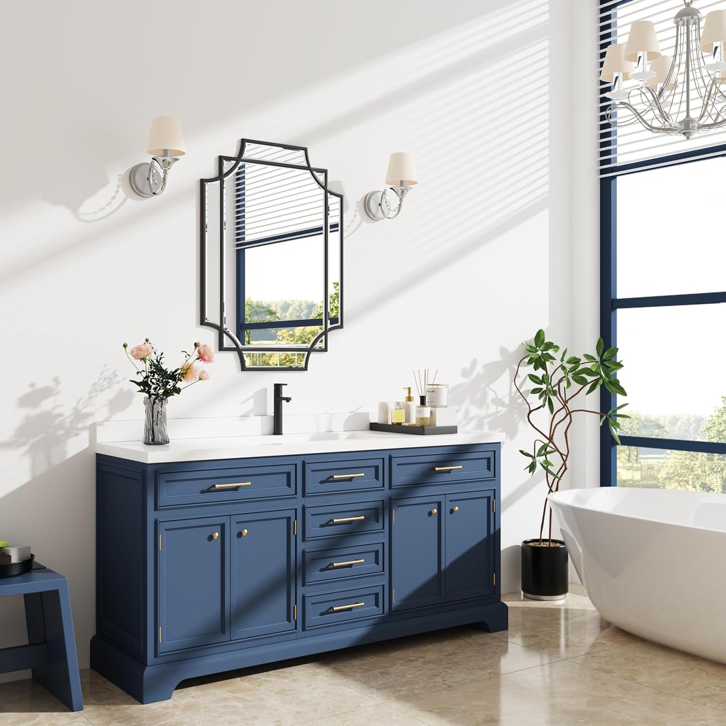 Bathroom Mirror for Wall Black Farmhouse Wall Vanity Mirror for Over Sink Wood Framed Beveled Mirrors Deco（20 * 28IN/Black）