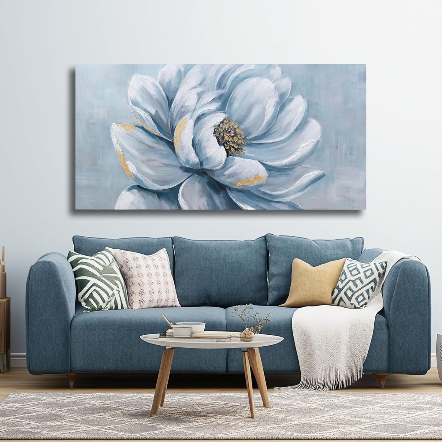Belmrxne Floral Wall Art Blue and White Wall Decor Modern funky Canvas Painting Minimalist Artwork for Living Room Bedroom Dining Room Office Home Decor Aesthetic 20x40inch