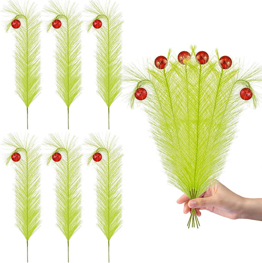 12 Pcs Christmas Tree Topper - 18" Christmas Tree Picks and Sprays Lime Green Curly Stems with Red Ball Artificial Xmas Decorations for Vase Fillers Wreath Home Party Holiday Docor