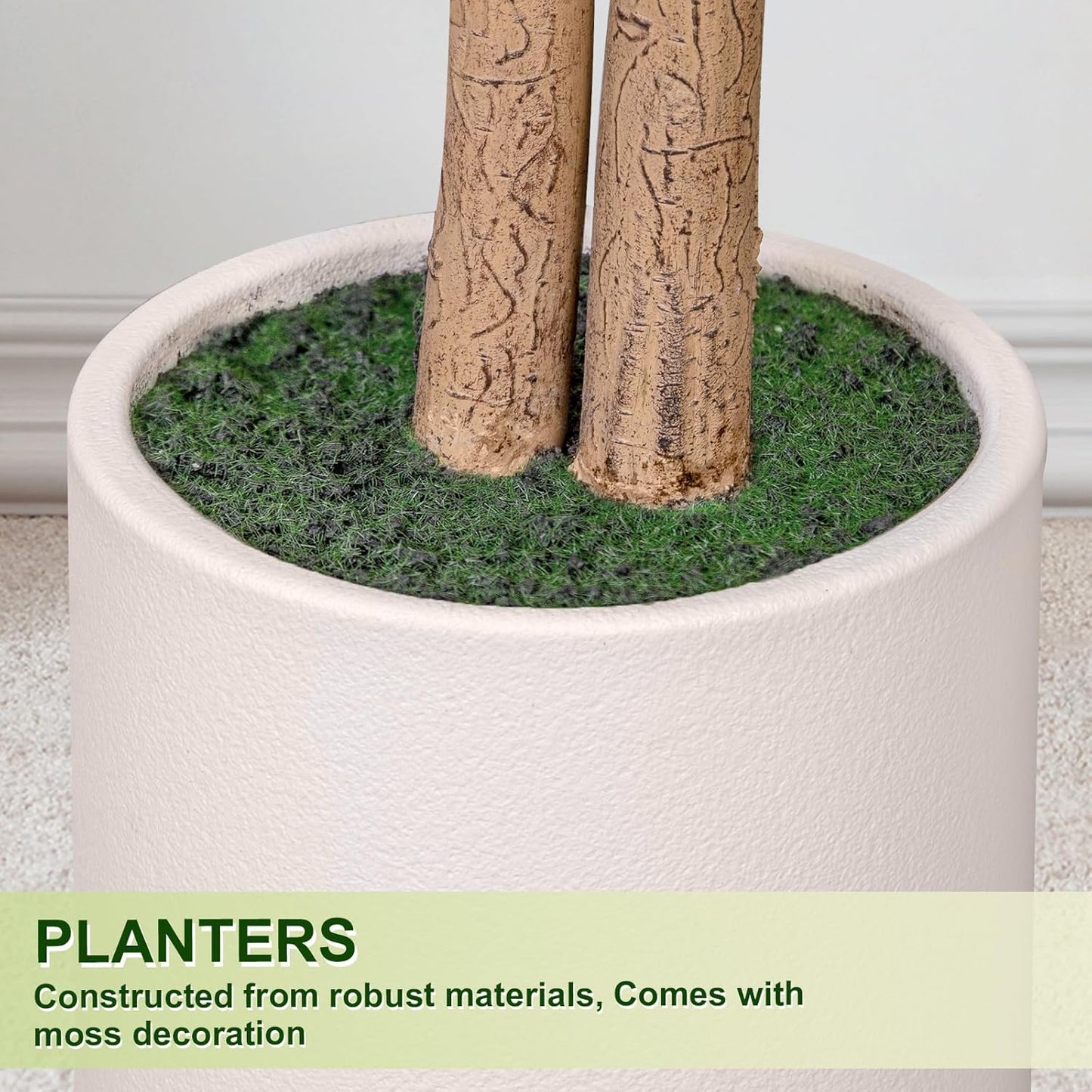 6FT Artificial Ficus Tree with White Planter, Realistic Faux Silk Indoor Outdoor Plant for Home Office Living Room, Porch, Garden Decor