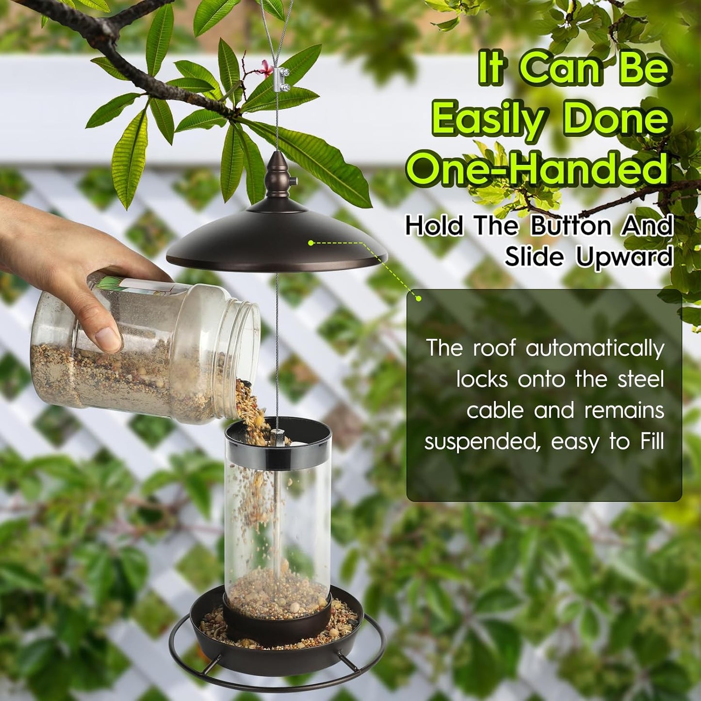 Bird Feeder for Outdoors - 360° Feeding Perch. Green