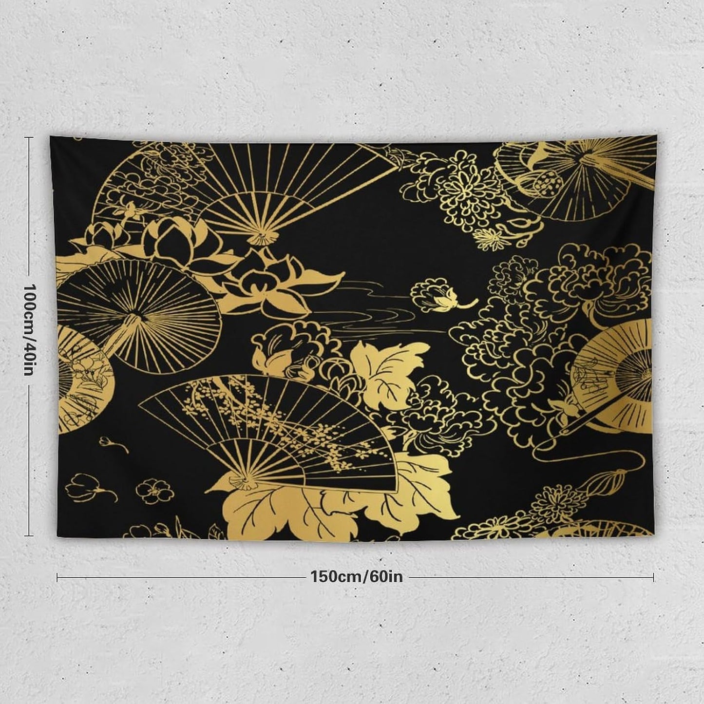 HZOHNAGO Japanese Tapestry Gold Flowers Umbrella Fan Pattern Printed Wall Tapestry Painting Wall Hanging for Bedroom Living Room Dorm 60" W x 40" H