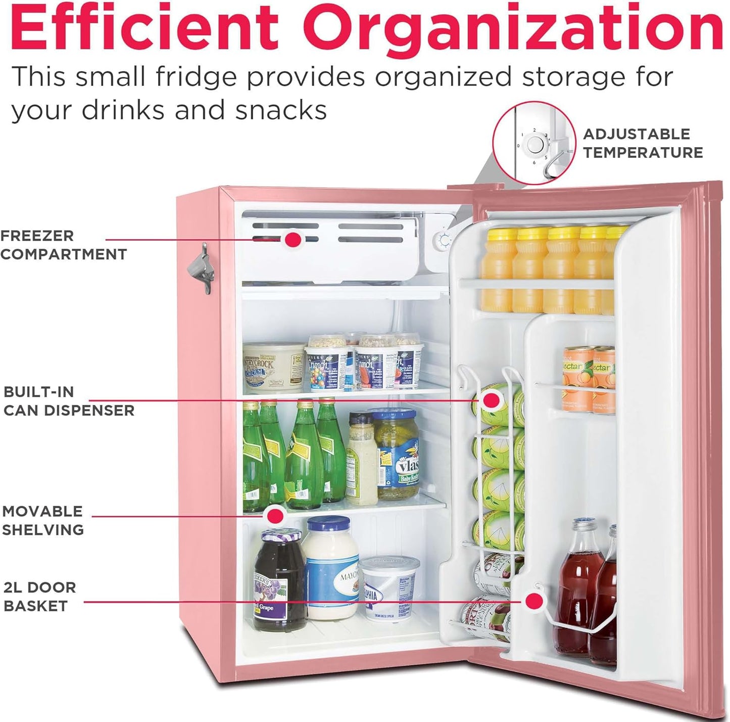 Frigidaire EFR376 Retro Bar Fridge Refrigerator with Side Bottle Opener, 3.2 cu. Ft, Pink/Coral