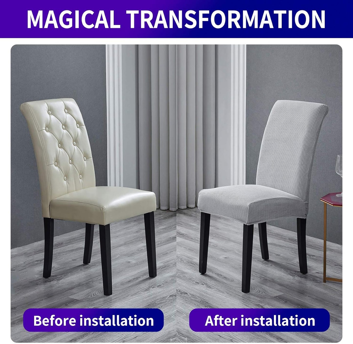 Howhic Stretch Chair Covers for Dining Room Set of 2, Removable Washable Dining Room Chair Covers, Dining Chair Slipcovers Seat Protector, Great Home Decor and Banquet Upholstery (Sliver, 4 Pack)