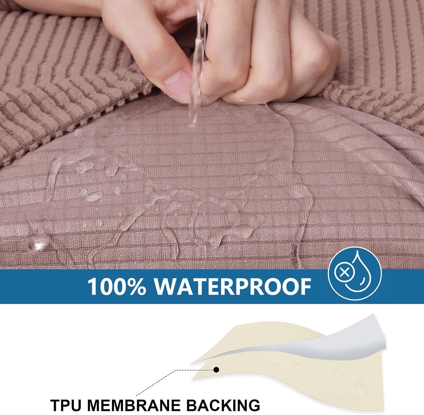 hyha Waterproof Couch Cushion Covers for Pets, Non Slip Sofa Seat Cover for Dogs Washable, Soft Thick Stretch Jacquard Fabric, Sofa Slipcovers with Elastic Bottom (1 Piece for Backrest L, Camel)