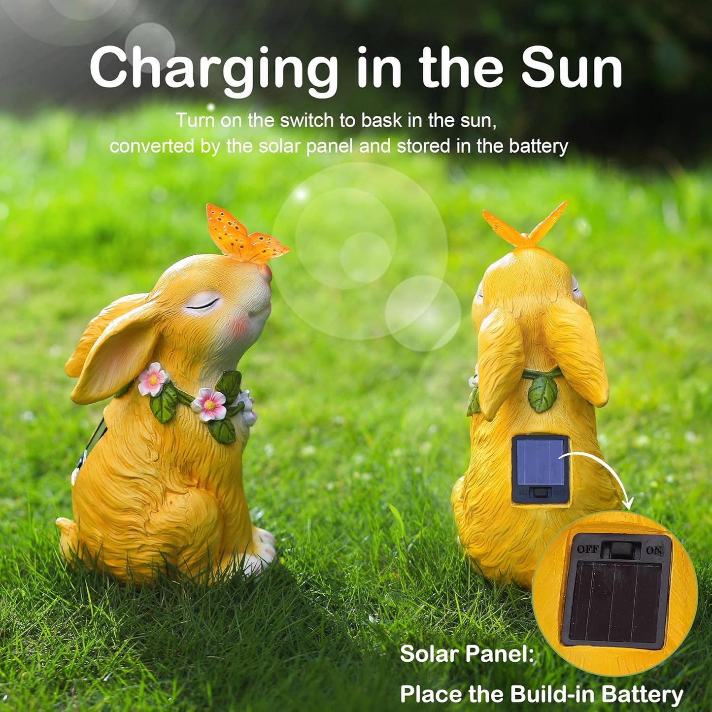 Attivolife Solar Rabbit Garden Light, Outdoor Bunny Statues Patio Ornament Decor for Lawn Balcony Yard, Perfect Housewarming Gifts for Mum Grandmom on Birthday Mother's Day