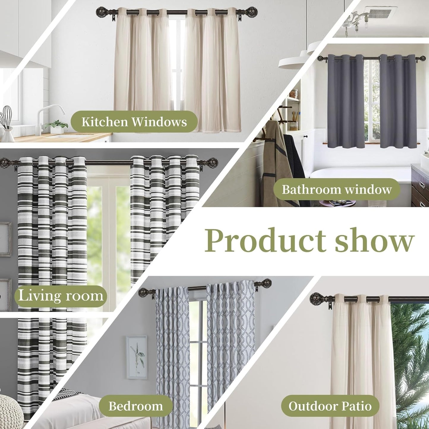 Bronze Farmhouse Curtain Rods for Windows:Heavy Duty Adjustable Curtain Rod for Bedroom Living Room,Boho Decorative Rustic Drapery Rods with Vintage Coastal Finial,Antique Bronze 2 Pack 18-45"