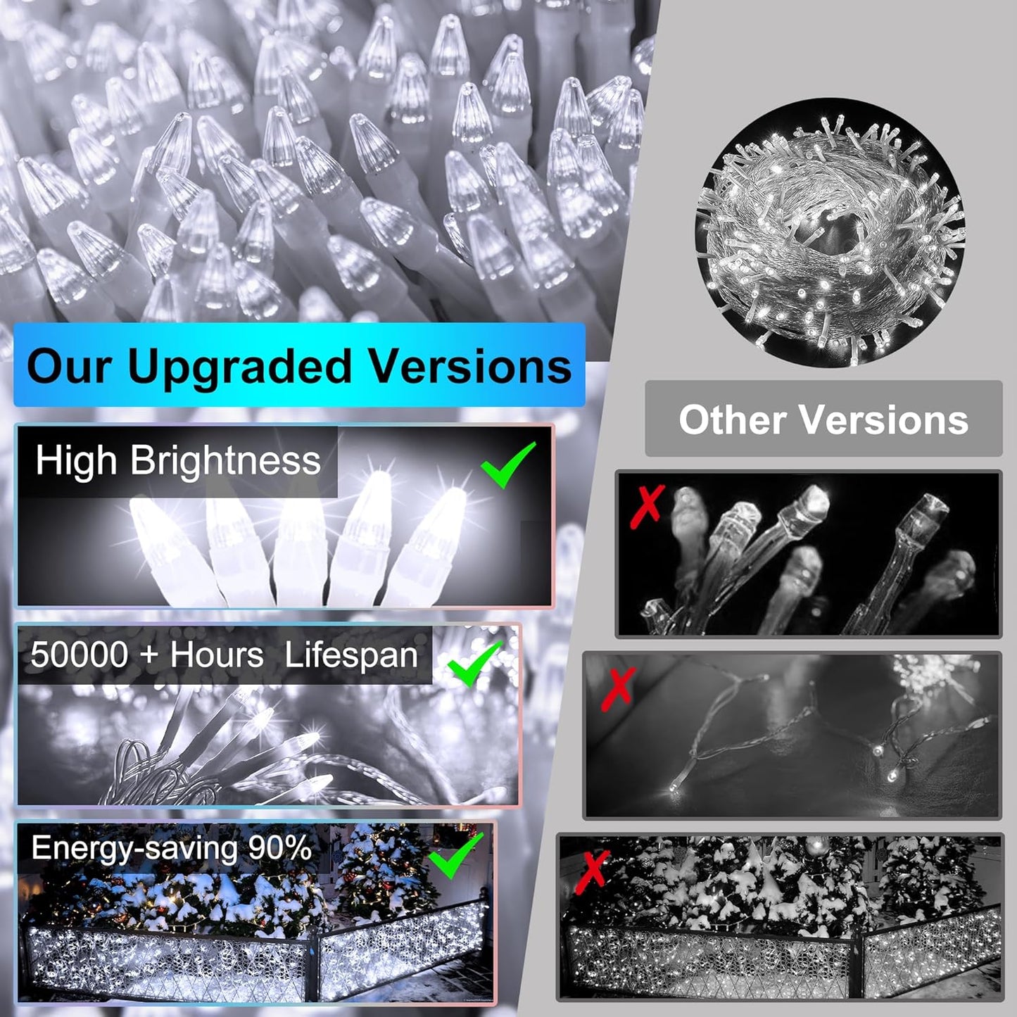 612 LED 60FT Christmas Lights with 136 Drops, 12 Modes Dimmable Cool White Outdoor Hanging Lights with Timer Memory, Waterproof Curtain Lights for Home Bedroom Indoor Tree Window Roof Fence Wedding