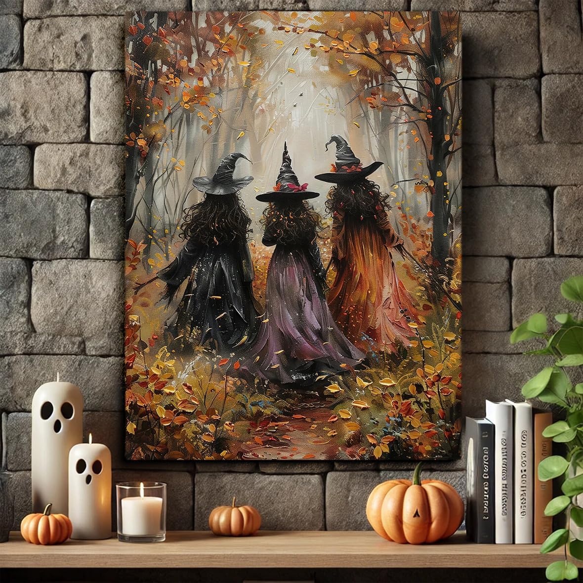 Generic Vintage Three Witches In The Forest Painting Witch Print Witchy Canvas Print Halloween Wall Art Halloween Decor Witch Poster Dark Academia Gothic Room Decor for Dorm Bedroom 24x36in Unframed