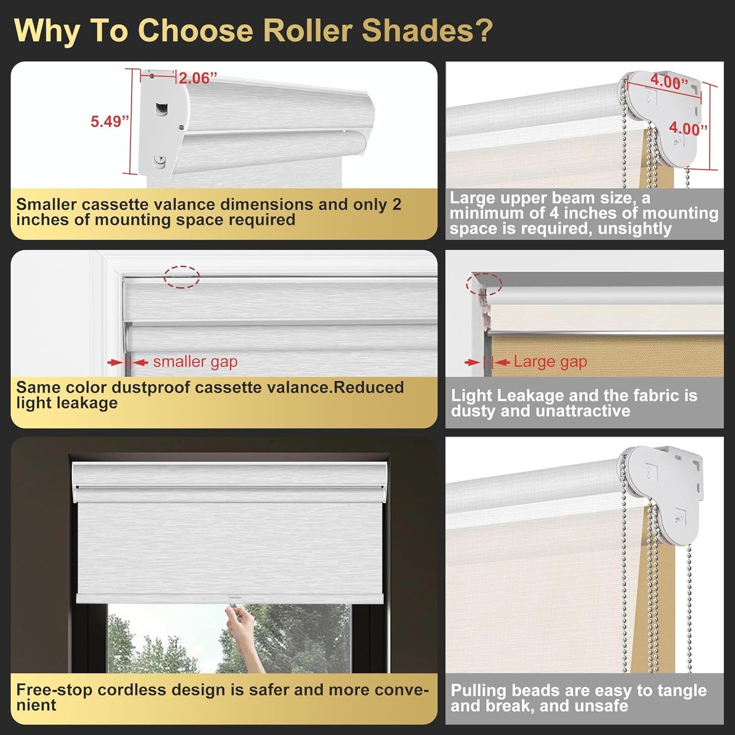 BERISSA Cordless Dual Roller Shades with Cassette Valance, Double Window Shades - Blackout and Light Filtering - Day and Night - Striped Jacquard Beige - 74 W x 72" H