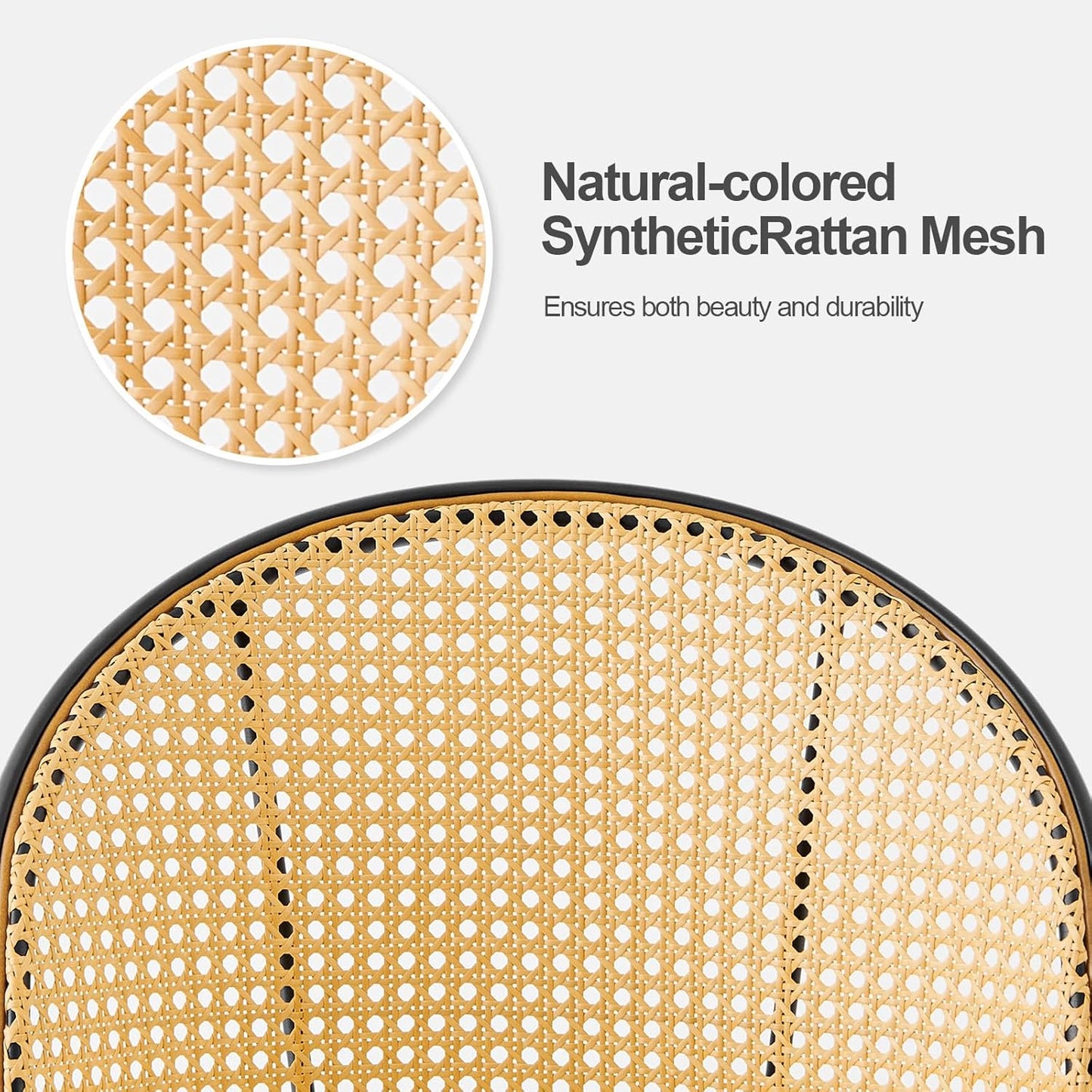 Dining Chairs Set of 2, Mid Century Modern Dining Room Chairs with Full Rattan Back, Faux Leather Kitchen Dining Chairs Farmhouse Armless Mesh Cane Back Side Chairs with Metal Legs, Black