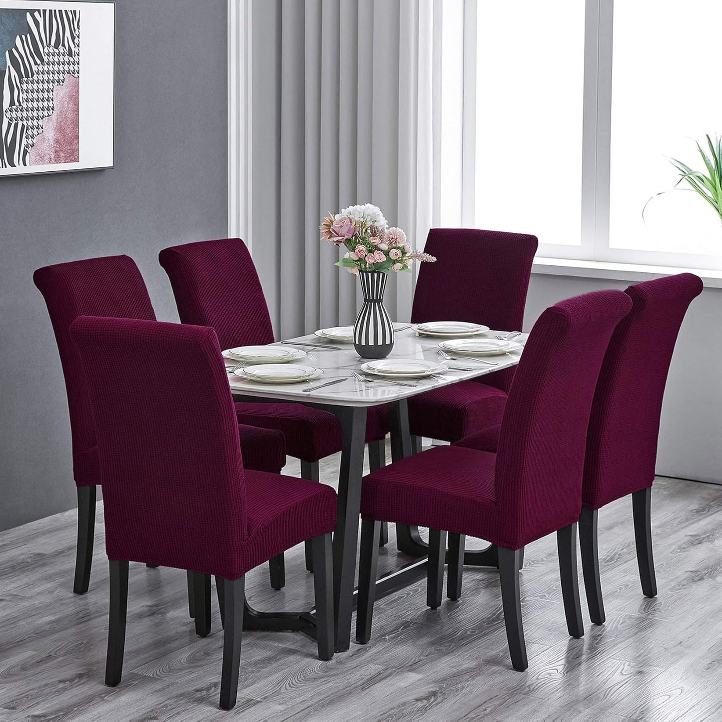 Howhic Stretch Chair Covers for Dining Room Set of 4, Removable Washable Dining Room Chair Covers, Dining Chair Slipcovers Seat Protector, Great for Home and Banquet Decor (Burgundy, 4 Pack)