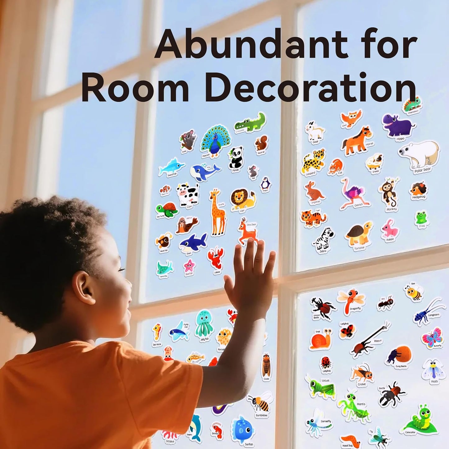 106 PCS Ocean/Animals/Insects Jelly Stickers - Thick, Removable Animal Window Clings for Toddlers. Great for Home, Classroom, Nursery Decor and Toddler Animal Party Supplies
