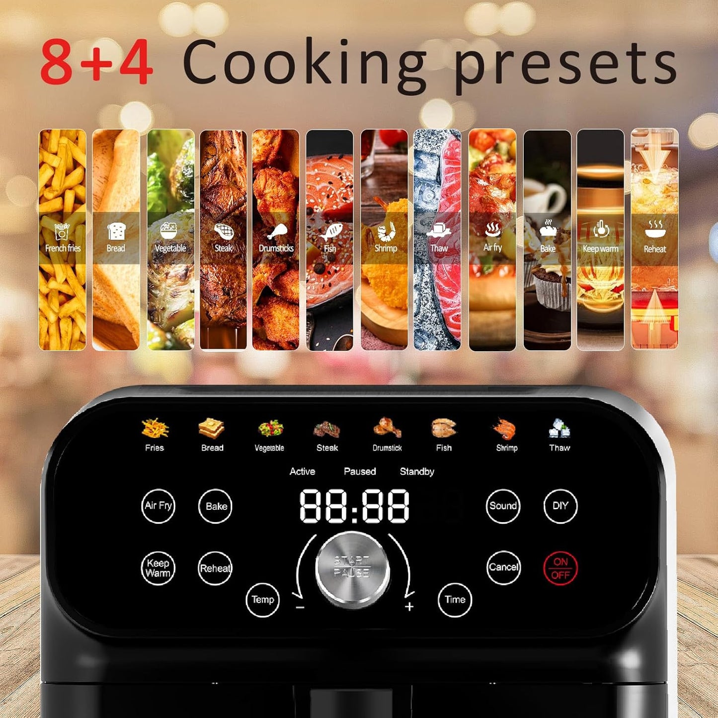 6QT Air Fryer Oven with LED Digital Touchscreen, 12 Preset Cooking Functions Air fryers, Bake, Reheat, Keep Warm, Nonstick and Dishwasher-Safe Basket, Stainless Steel/Black