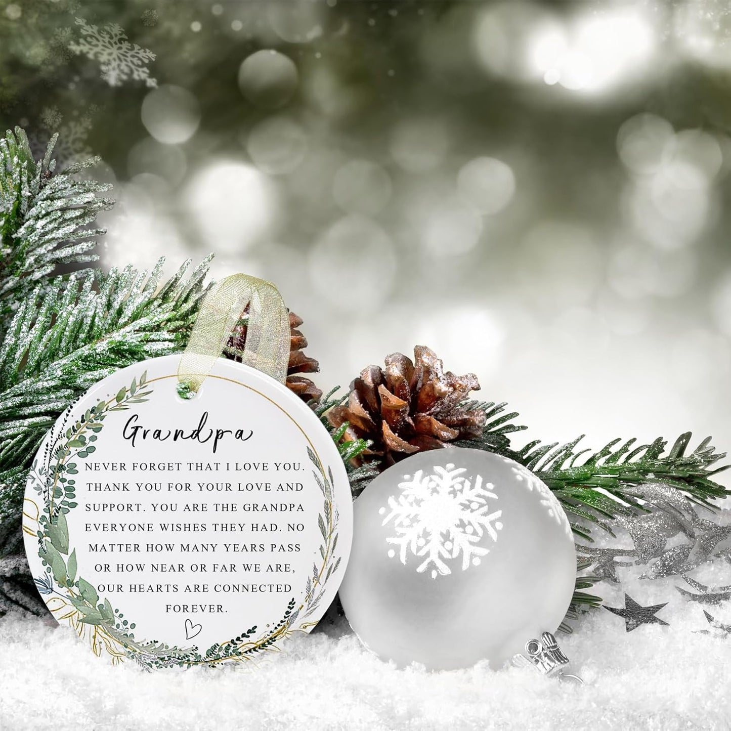 Grandpa Ornaments 2025 Grandpa Xmas Christmas Ornament Forever Ornament Best Ever Gift Double-Sided Printing Ceramic (2.9"