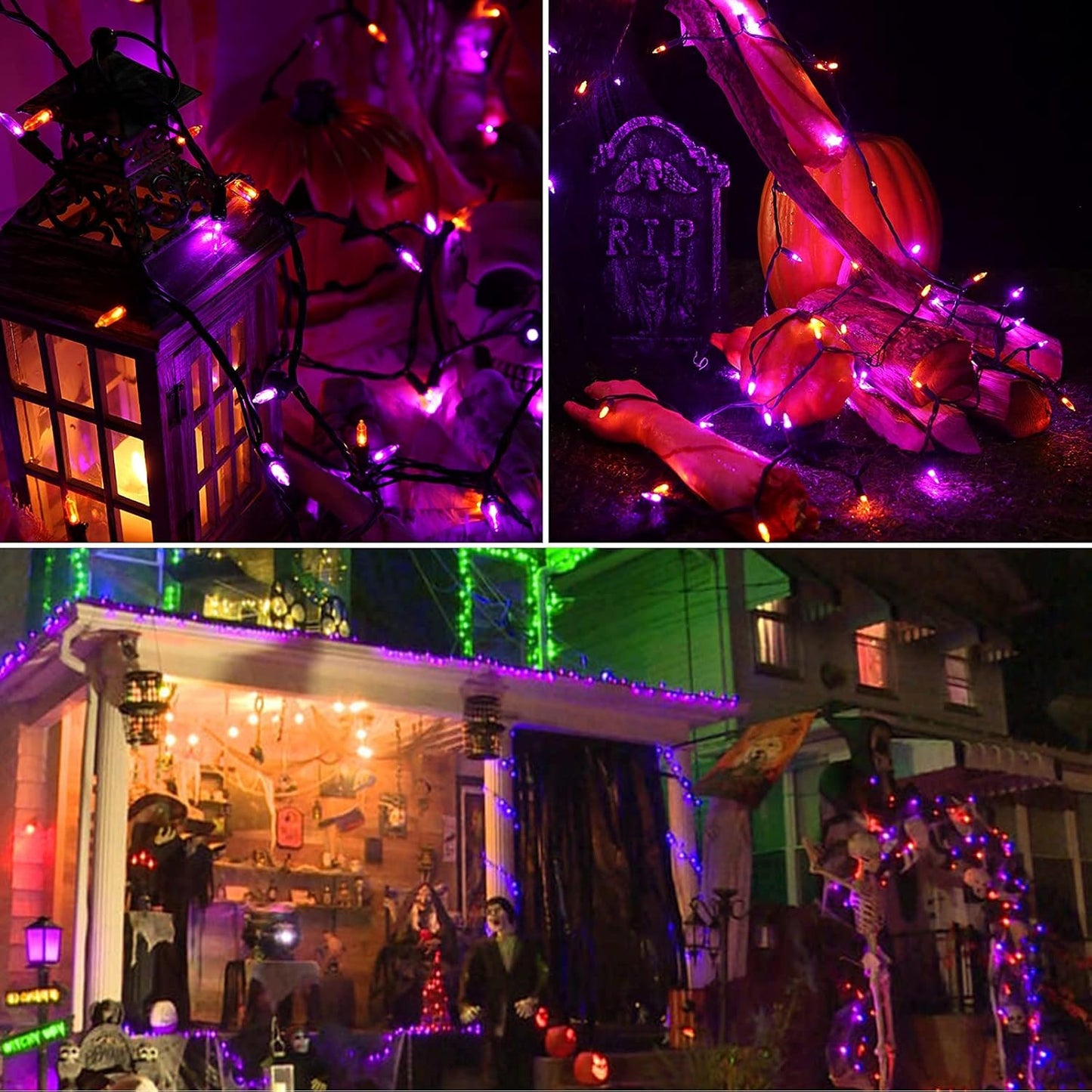 Brizled Purple & Orange Halloween Lights, 33ft 100 LED Halloween String Lights, 120V UL Certified Purple String Light Connectable Orange Mini Light Outdoor for Tree Garden Home Patio Decorations