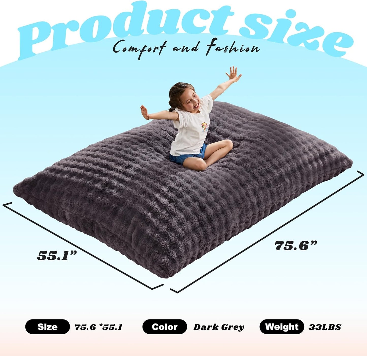 Hobestluk 3 in 1 Bean Bag Chair Giant Bean Bag Chairs for Adults with Bubble Cover Convertible Bean Bag Floor Cushion with Machine Washable Cover for Living Room (Bubble Dark Grey)