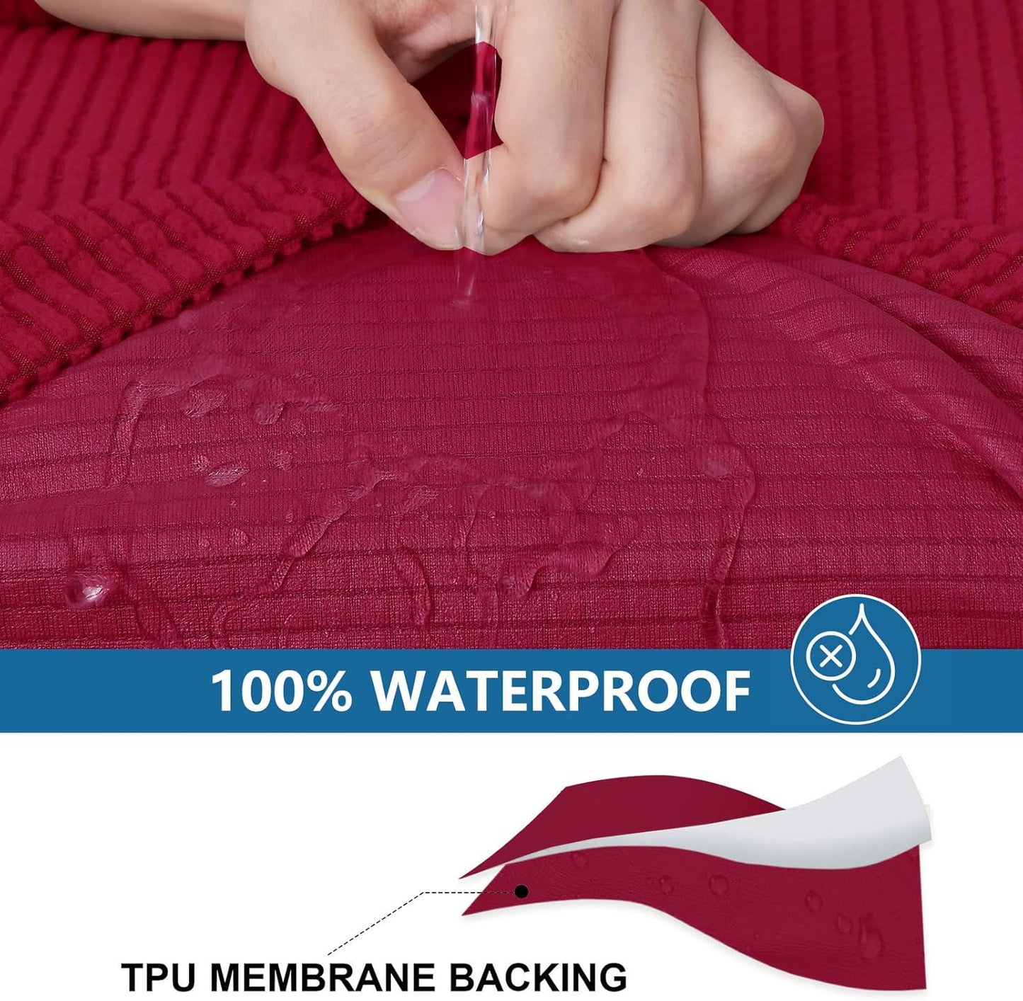 hyha Waterproof Couch Cushion Covers for Pets, Non Slip Sofa Seat Cover for Dogs Washable, Soft Thick Stretch Jacquard Fabric, Sofa Slipcovers with Elastic Bottom (1 Piece for Medium, Wine Red)