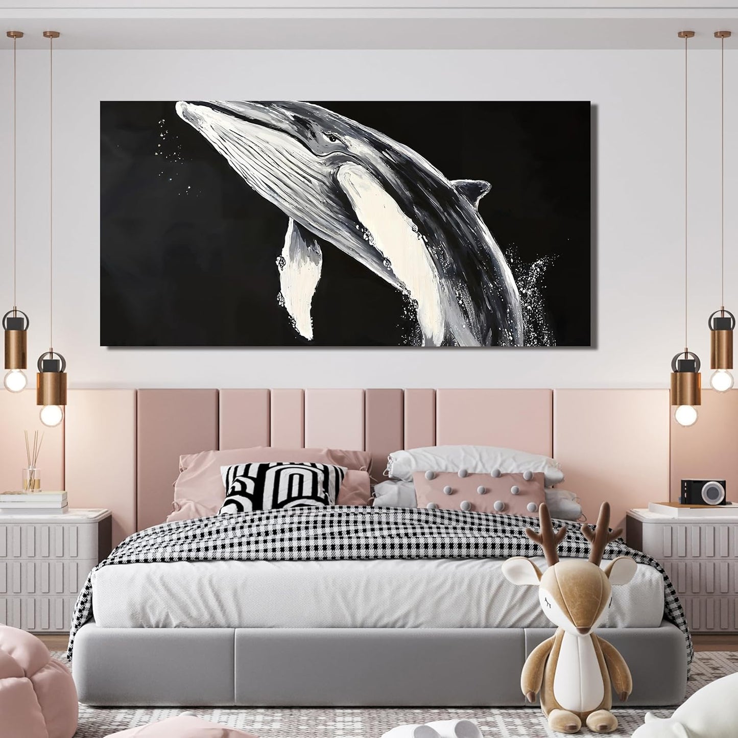AIXMGSJS Canvas Wall Art Decor Black and White Wall Art Prints Large Modern Wall Art for Living Room Whales Decorations Artwork for Walls Black Canvas Art Wall Decor Bedroom Office Decor 20" X 40"
