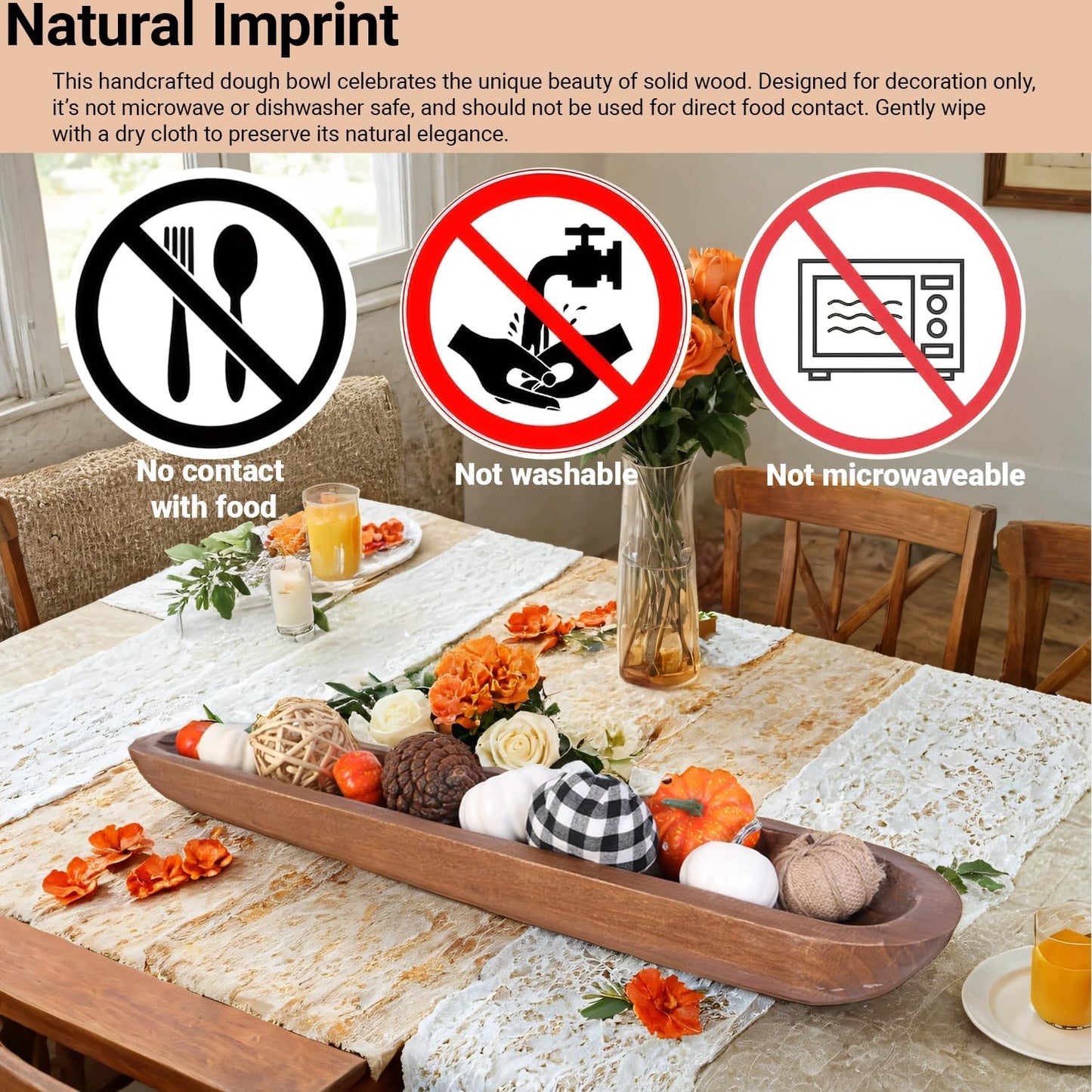 Athaliah Wooden Dough Bowl, Hand Carved Rustic Long Wood Dough Bowls for Decor, Vintage Decorative dough bowl for Table Centerpiece (30 Inch-Brown)