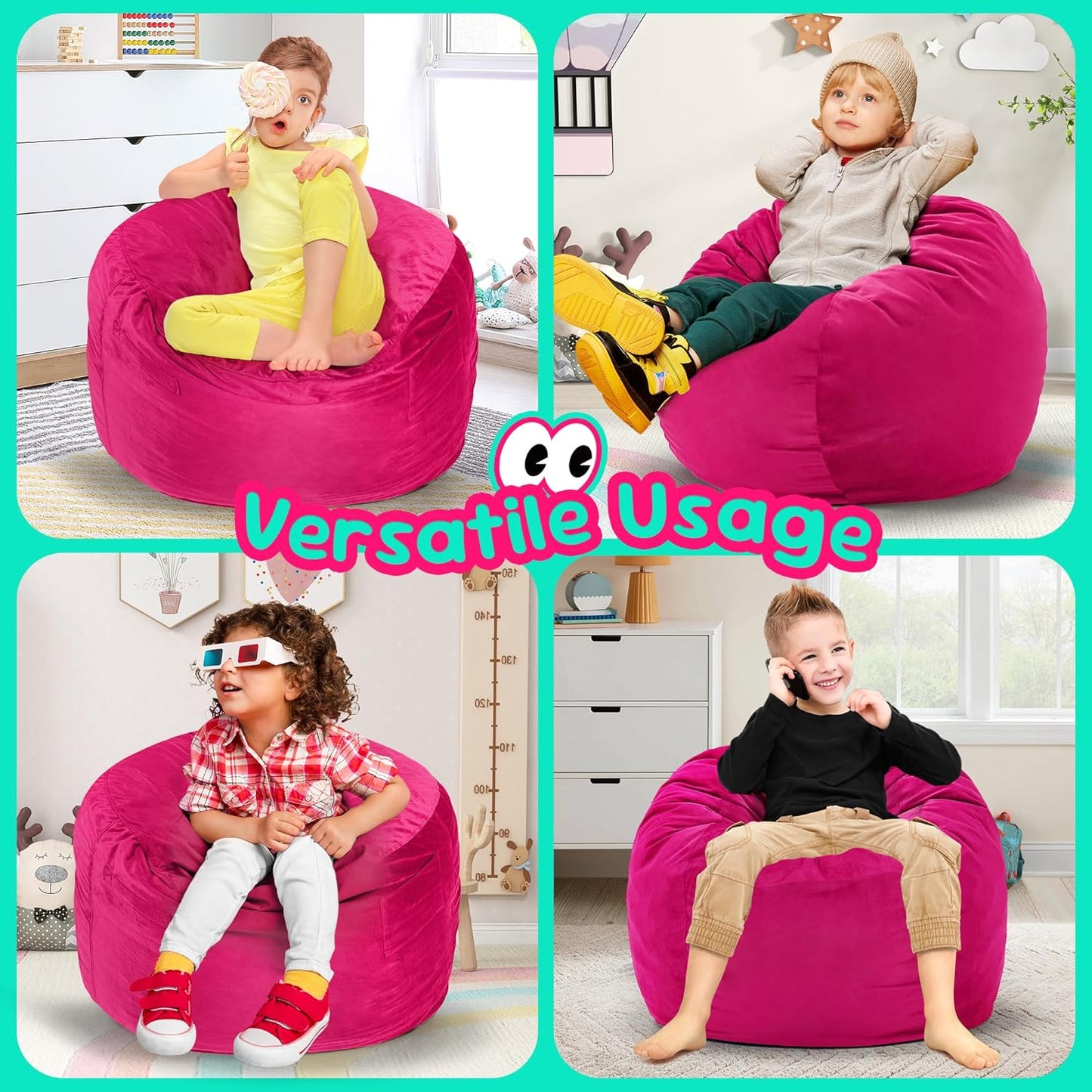 Hobestluk Bean Bag Chairs 2.5FT Bean Bag Chair with Memory Foam Filled & Machine Washable Cover,Beanbag Chair, Small Bean Bag Chairs for Playroom, Living Room, Bedroom