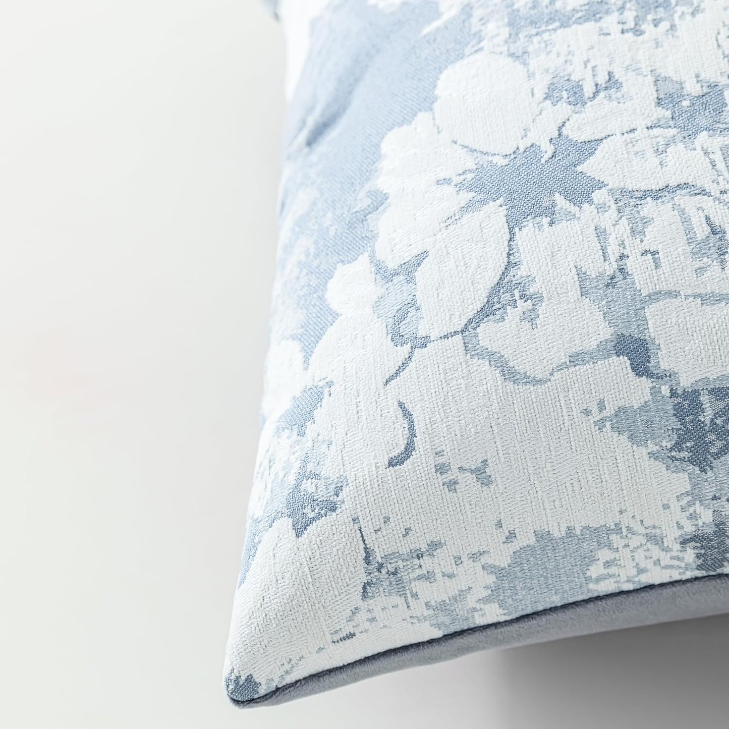 Jacquard Throw Pillow Covers 18x18 Inch Set of 2 - Vintage Floral Boho Pillow Cases with Botanical Pattern | Farmhouse Decor for Couch Living Room | Soft Textured Neutral Trio Dusty Blue 18" x 18"