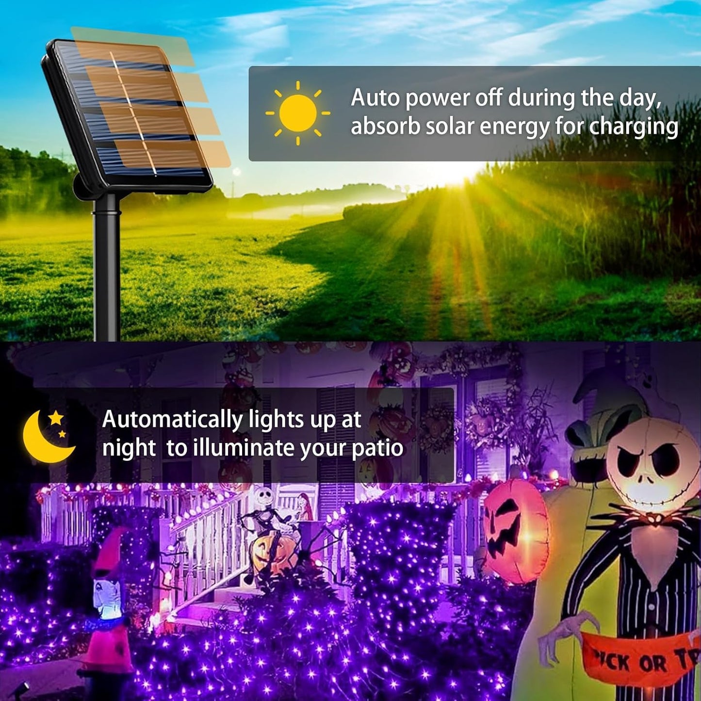 4 Pack Solar String Lights Outdoor, 400 LED Extra-Long 156 FT Solar Lights Outdoor with 8 Lighting Modes, IP65 Waterproof for Halloween, Garedn, Xmas, Balcony, Wedding, Party (Purple)