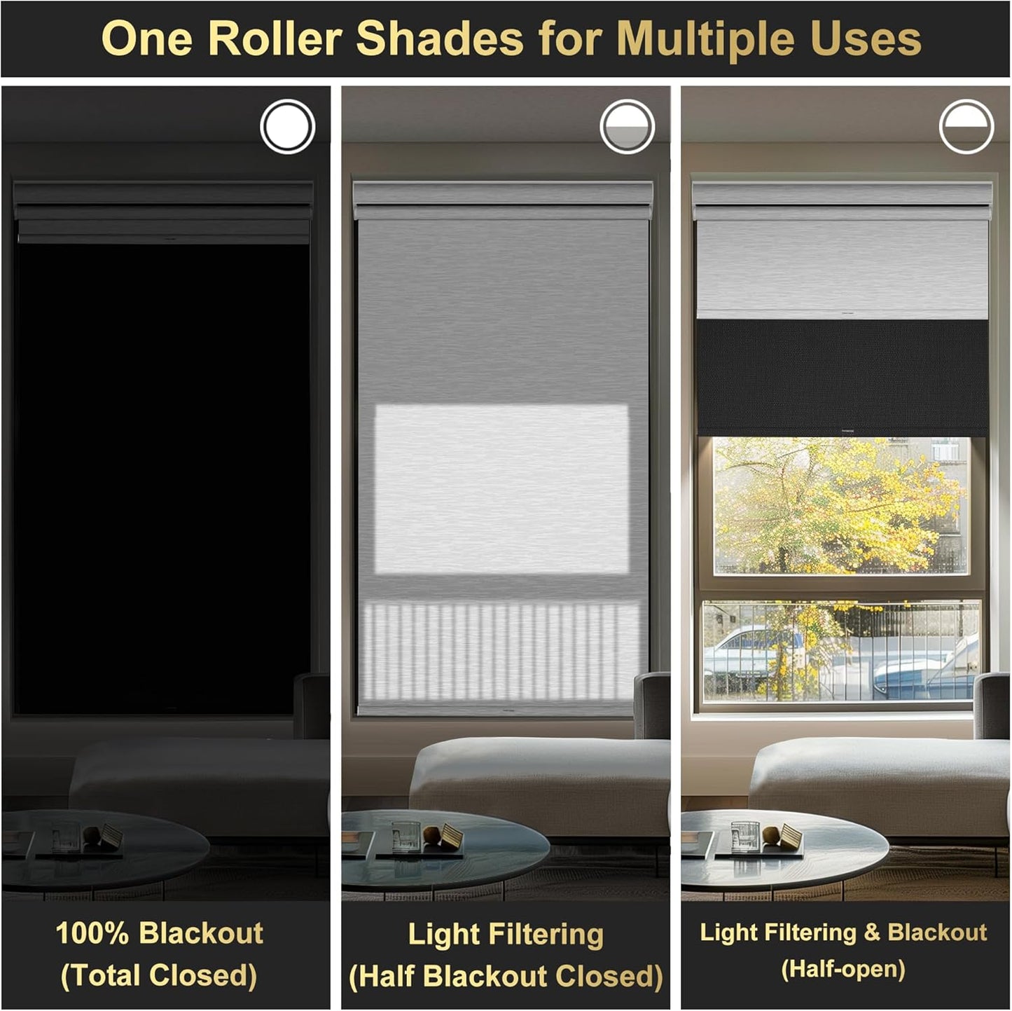 BERISSA Cordless Dual Roller Shades with Cassette Valance,Double Window Shades Blackout and Light Filtering Shades,Day and Night Roller Shades for Home Office Door.Linen Black and White.62 W x 36" H
