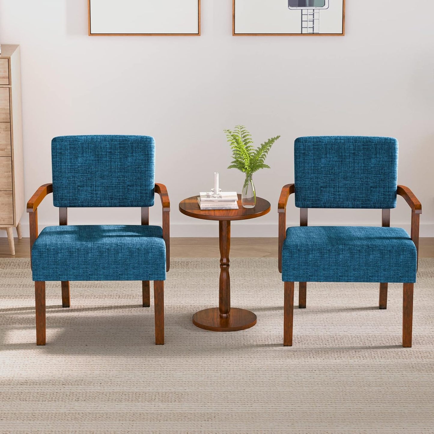 Accent Chair Set of 2 with Table, Living Room Chairs with Soft Seat and Armrests for Living Room Bedroom Reading Room Waiting Room, Lake Blue (AC01)