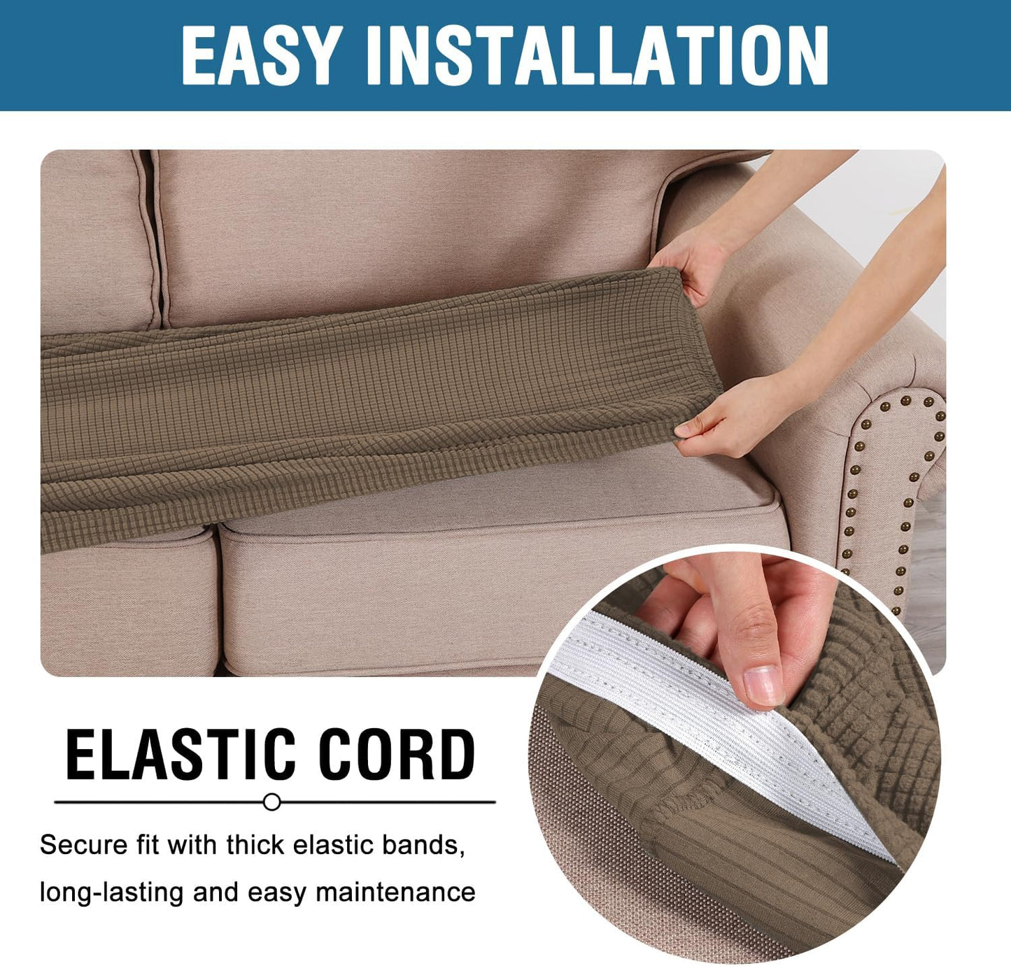 H.VERSAILTEX Super Stretch Individual Seat Cushion Covers Sofa Covers Couch Cushion Covers Slipcover Sets Thick Jacquard Textured Twill Fabric (1 Piece Sofa Cushion Cover, Macchiato)