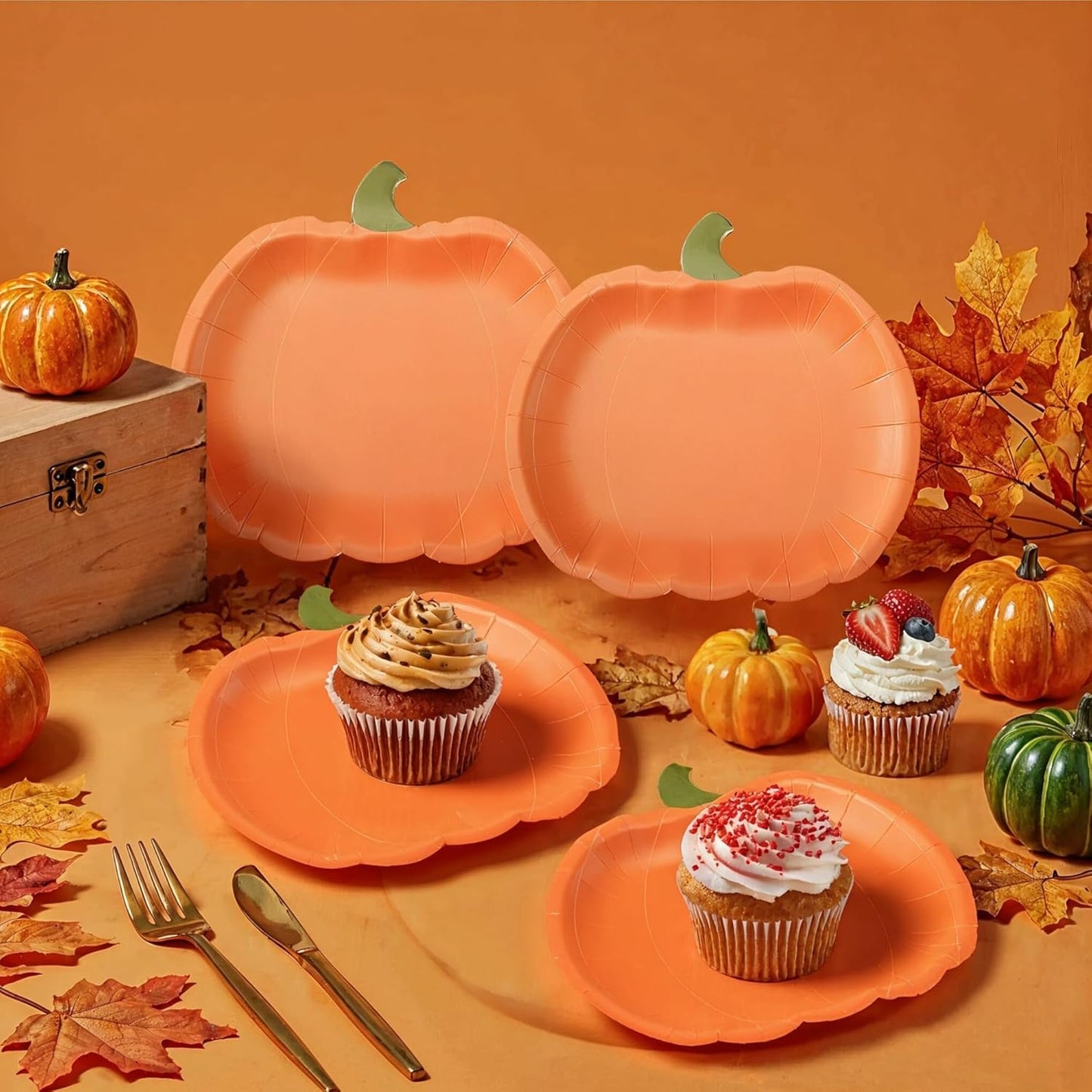 Cheerland Pumpkin Party Plates Fall Paper Plates Disposable Dessert Shaped Tableware for Halloween Birthday Baby Shower Halloween Classroom Autumn Harvest Thanksgiving Party Favor Decorations 24pcs