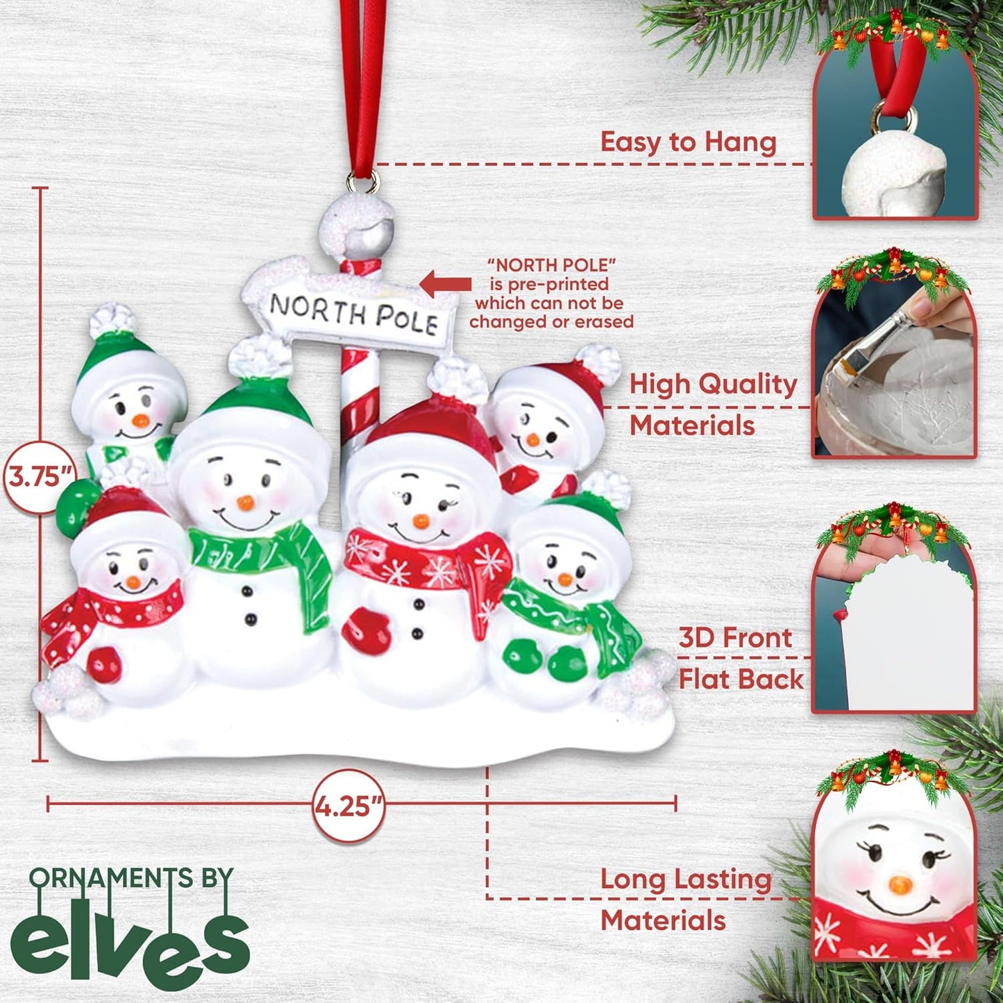 3D Frosty Snowman Family of 6 Christmas Ornament 2025 Personalized Family Christmas Ornaments 2025 | Winter Holiday Snowmen Personalized Tree Ornaments Customizable Gifts Snow People of Six Ornament
