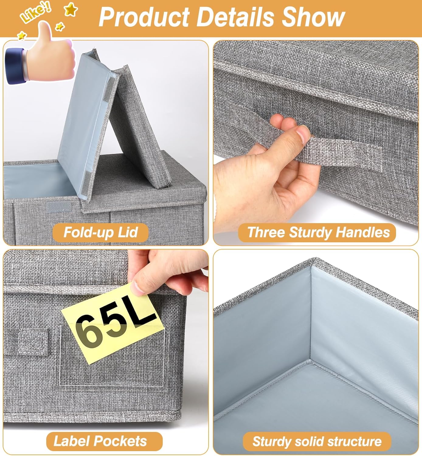 punemi Extra Large Under Bed Storage 65L, 42*16.5*5.8 in Tall underbed storage containers with Lids, Sturdy Closet Organizers and Storage Bins Bags for Blankets Comforter Sweaters Wrapping Paper 2PACK